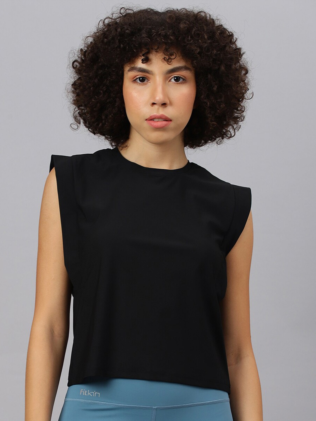 

Fitkin Round Neck Nylon Sleeveless Top, Black