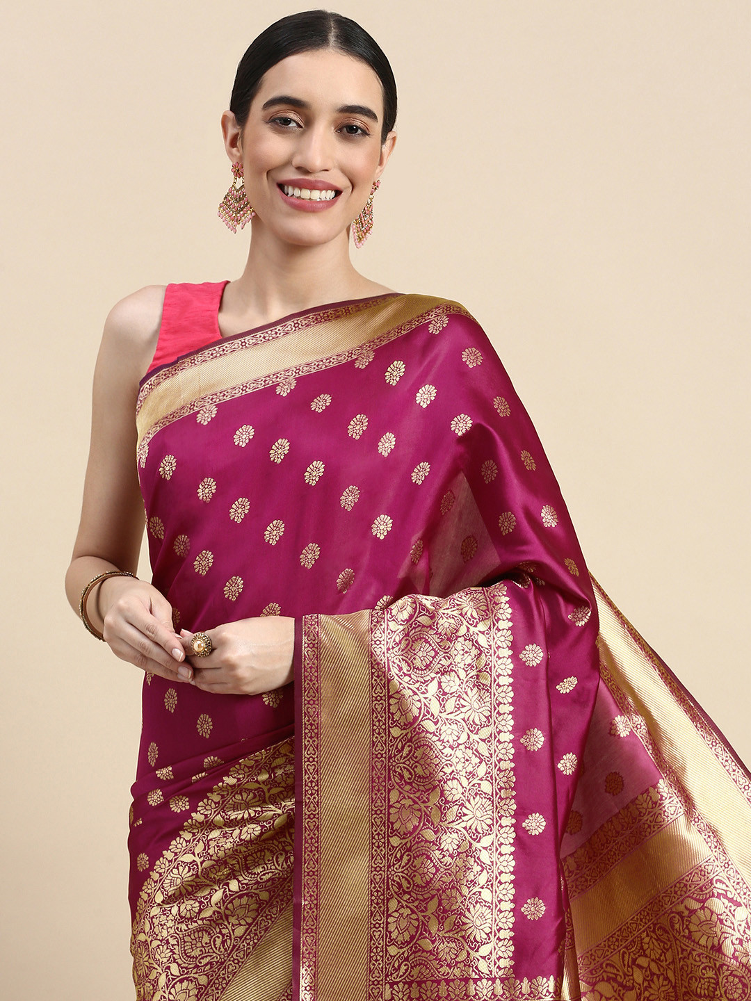 

MOHEY Floral Zari Art Silk Saree, Purple
