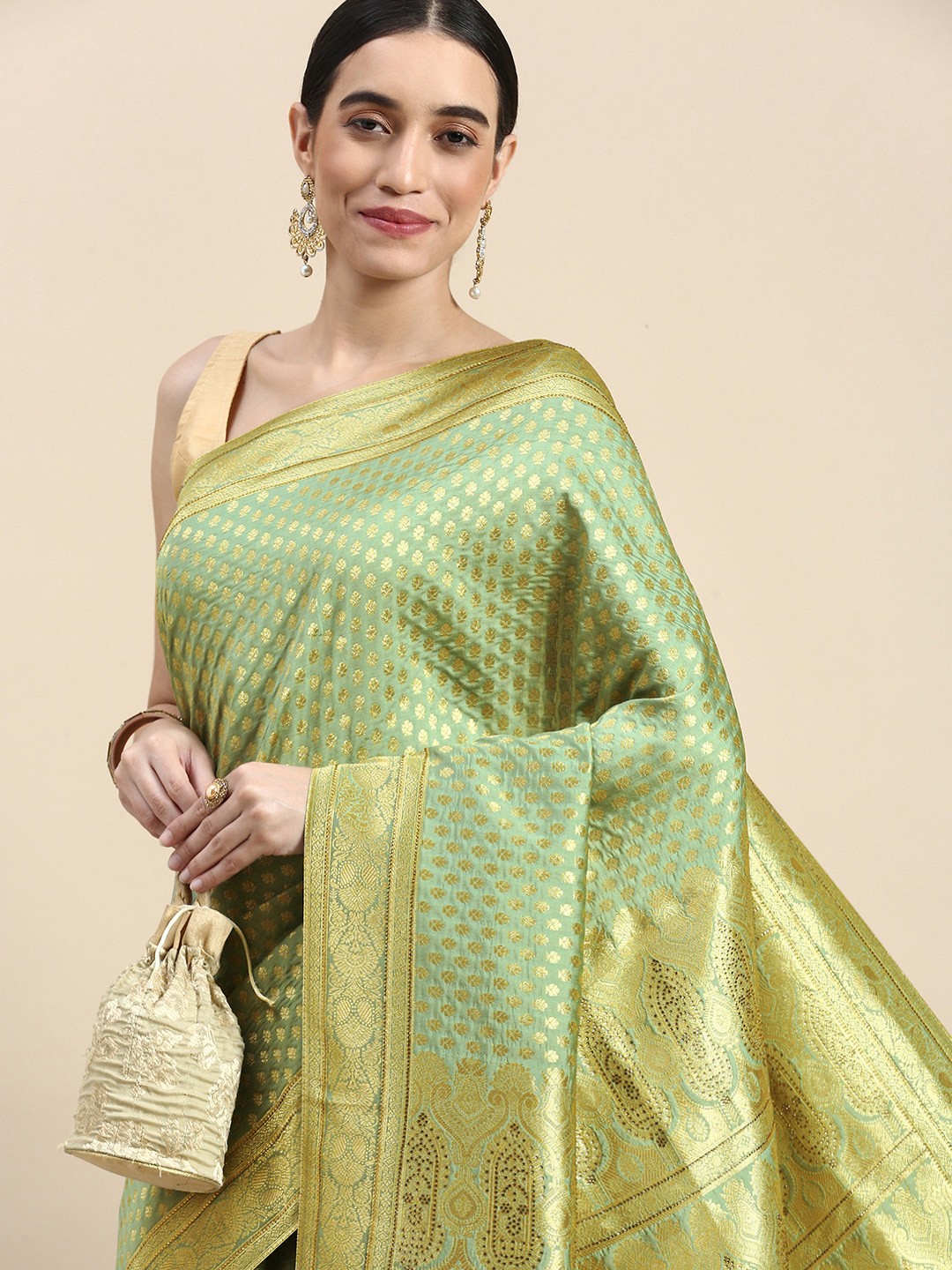 

MOHEY Floral Zari Art Silk Saree, Green