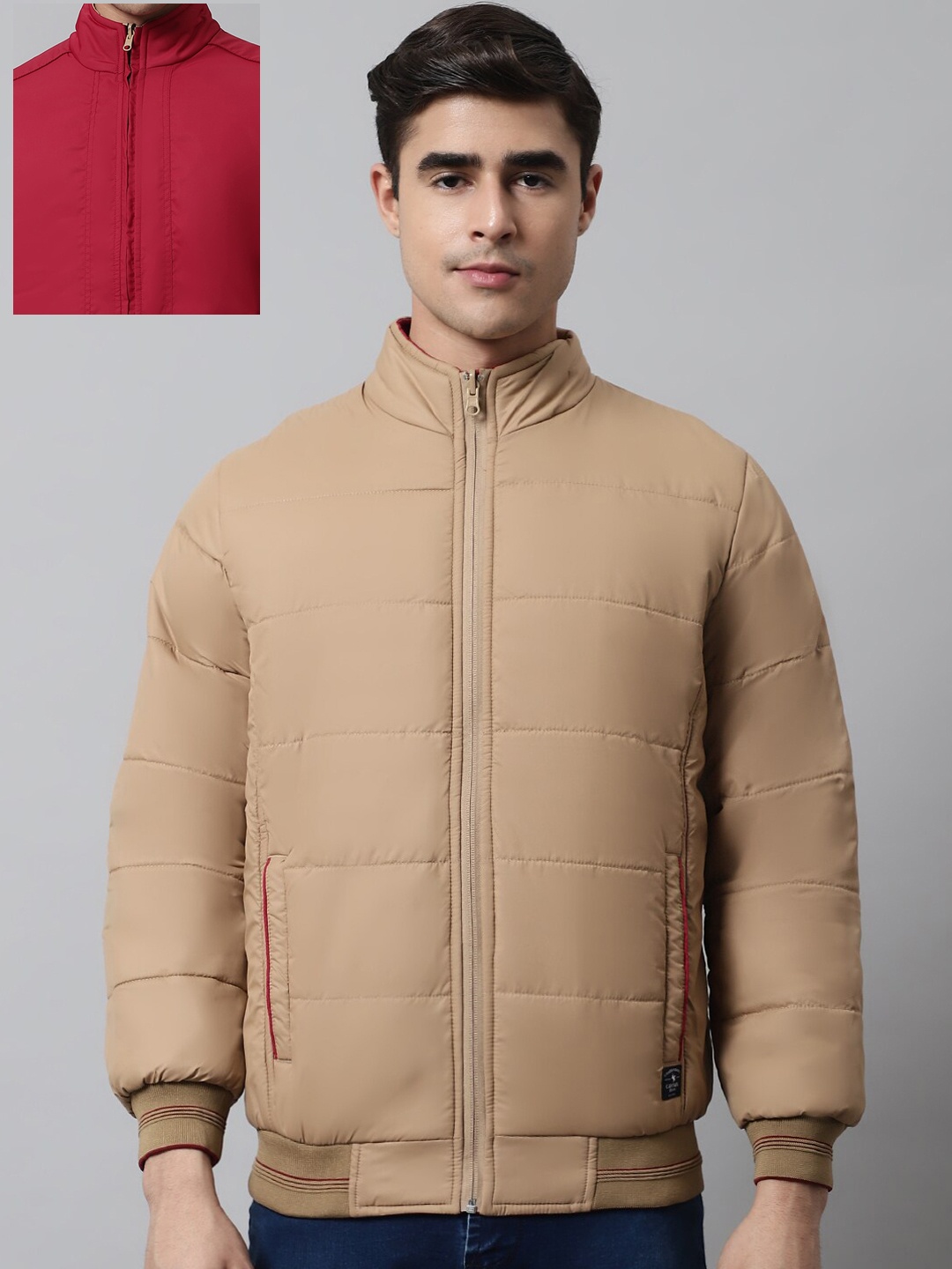 

Cantabil Men Reversible Bomber Jacket, Maroon