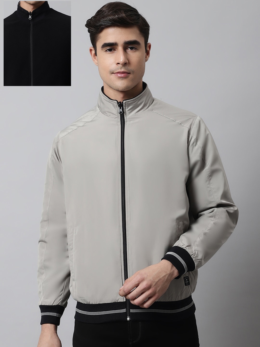 

Cantabil Men Reversible Bomber Jacket, Grey