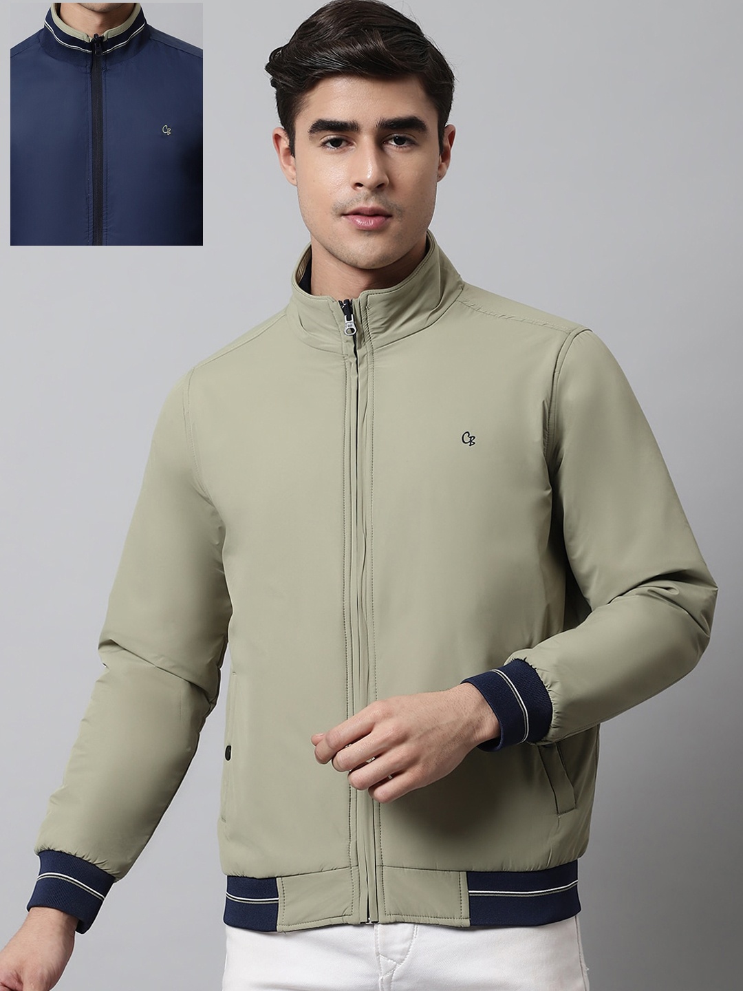 

Cantabil Men Reversible Bomber Jacket, Green