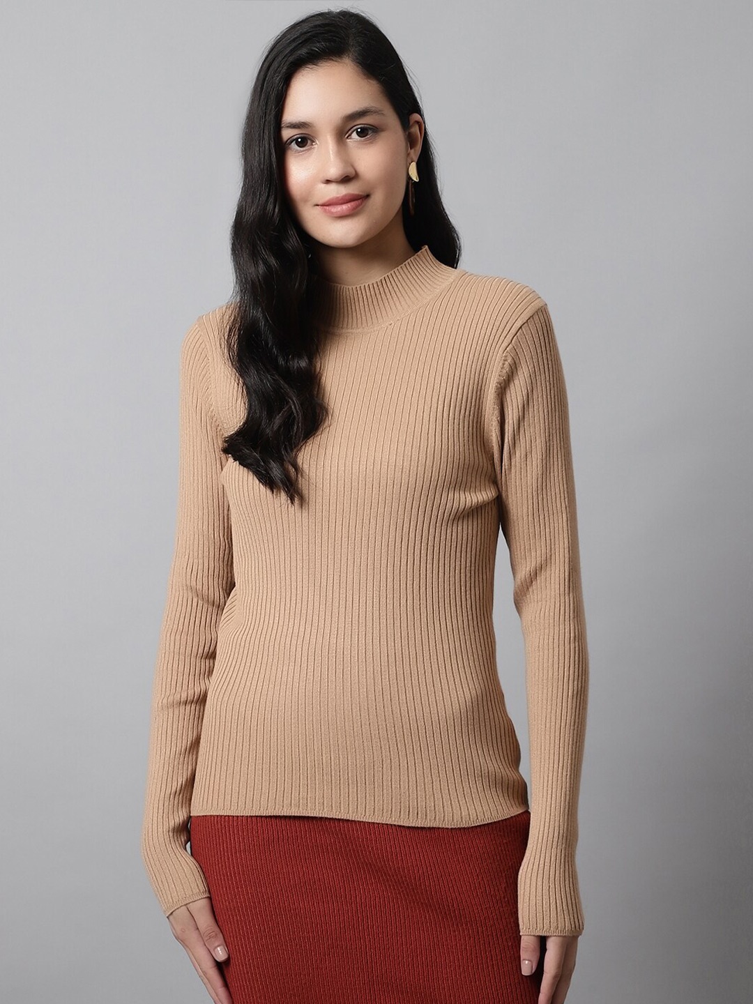 

NoBarr Women Ribbed Pullover, Brown