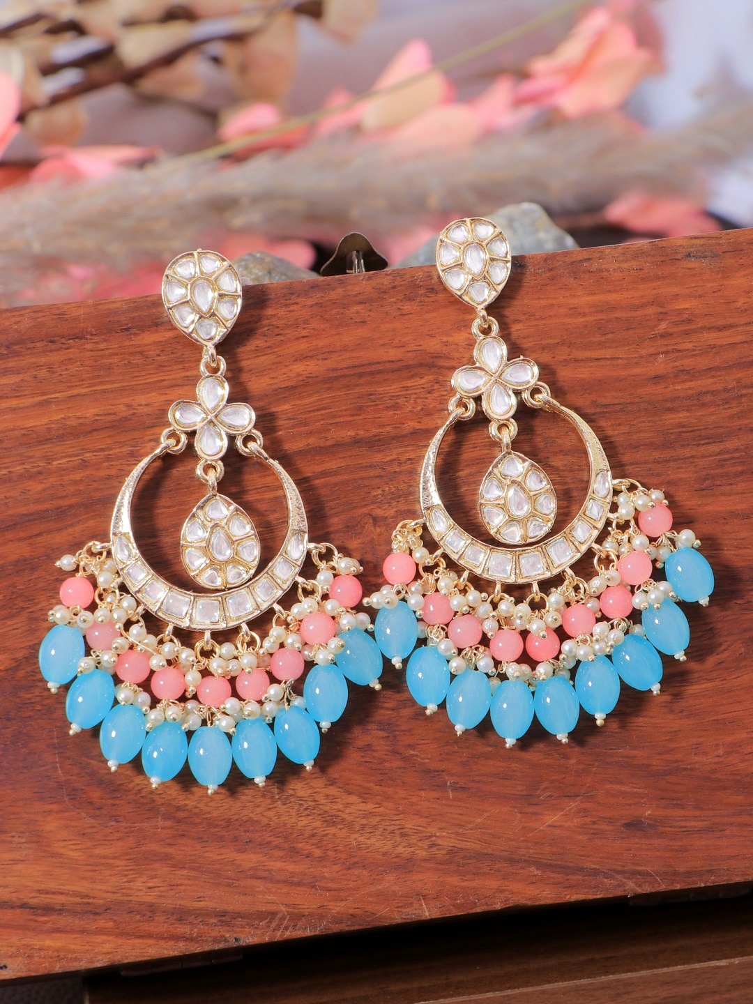 

Crunchy Fashion Gold-Plated Classic Chandbalis Earrings, Blue