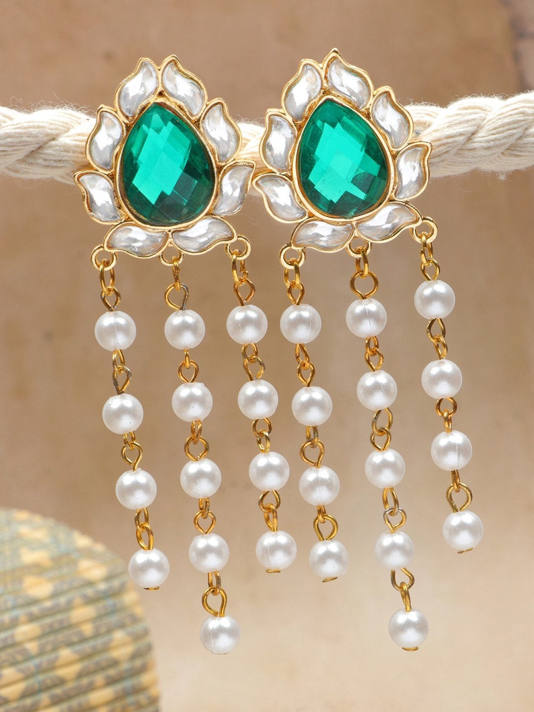 

Crunchy Fashion Gold- Plated Classic Drop Earrings, Green