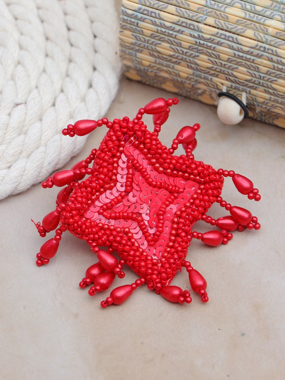 

Crunchy Fashion Boho Beaded Ring, Red
