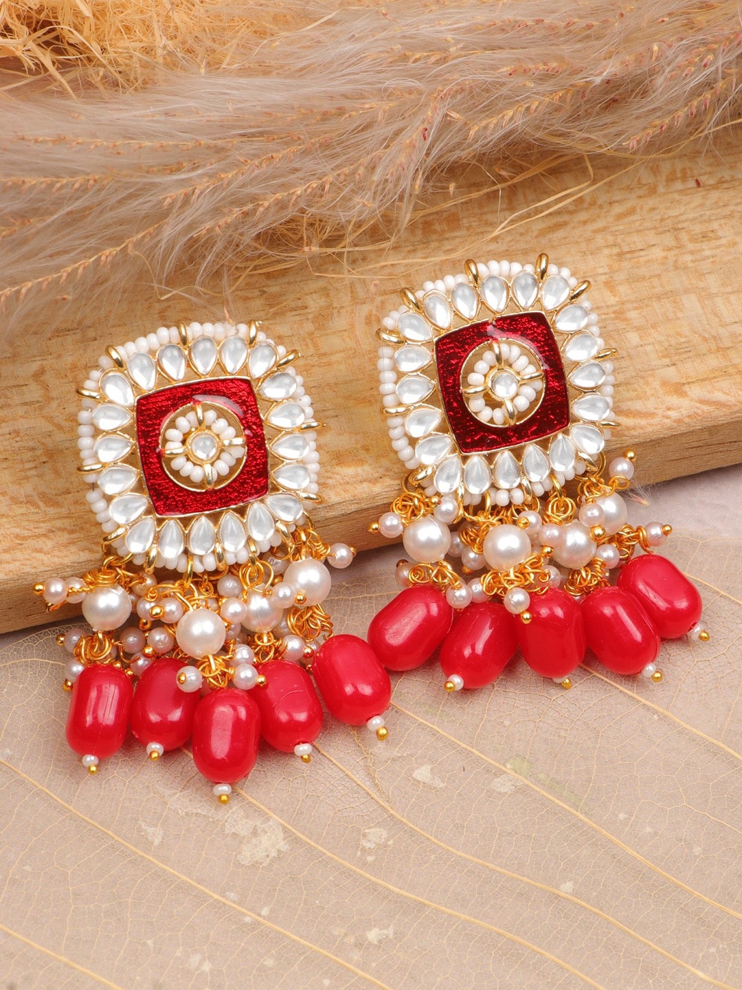 

Crunchy Fashion Women Gold-Plated Classic Drop Earrings, Red