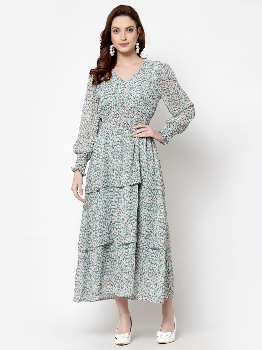 

Mafadeny Green Floral Georgette Maxi Maxi Dress