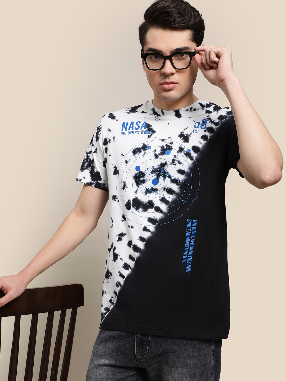 

Free Authority Men NASA Printed Round Neck Cotton T-shirt, White
