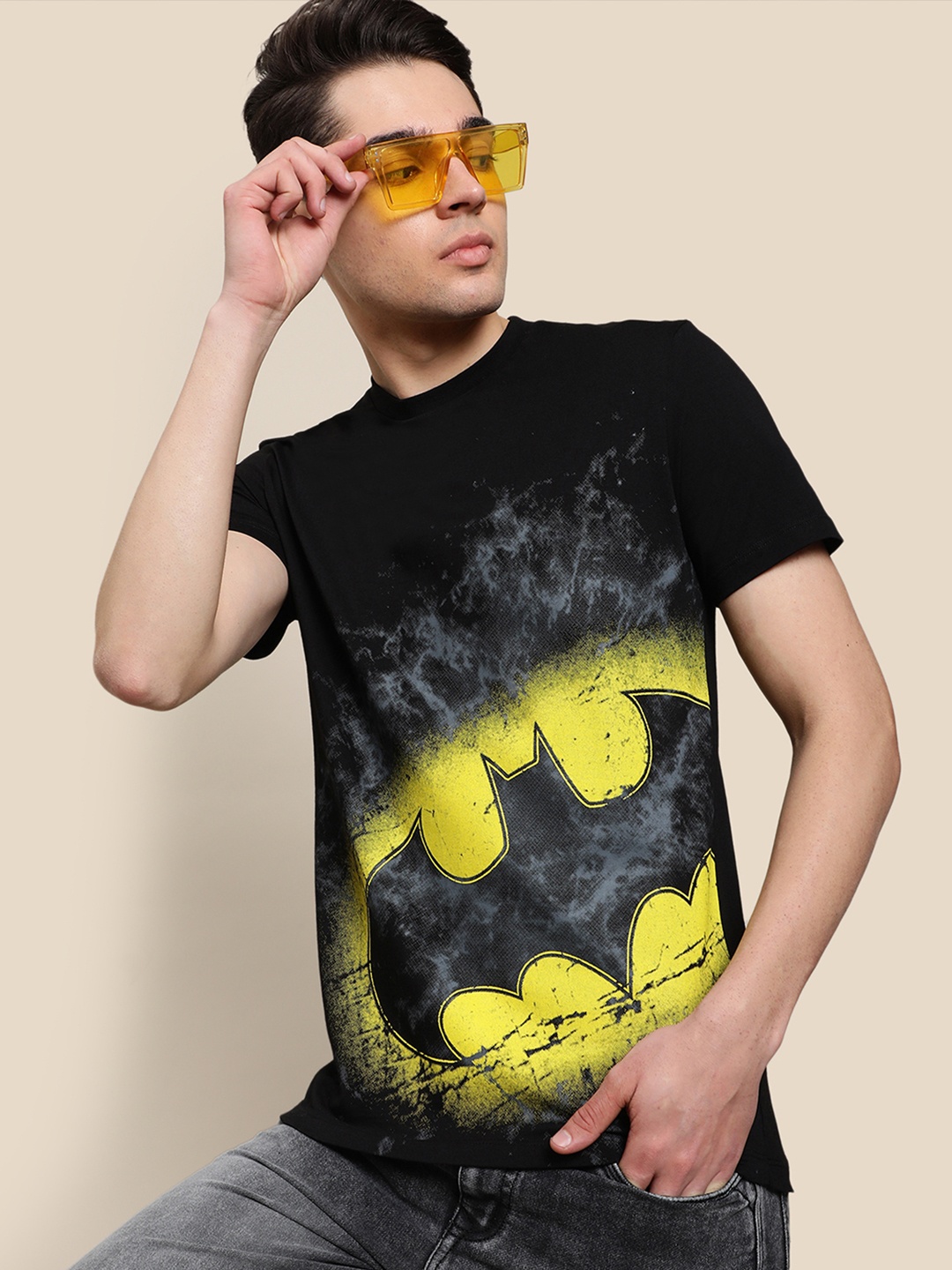 

Free Authority Men Batman Printed Round Neck Cotton T-shirt, Black