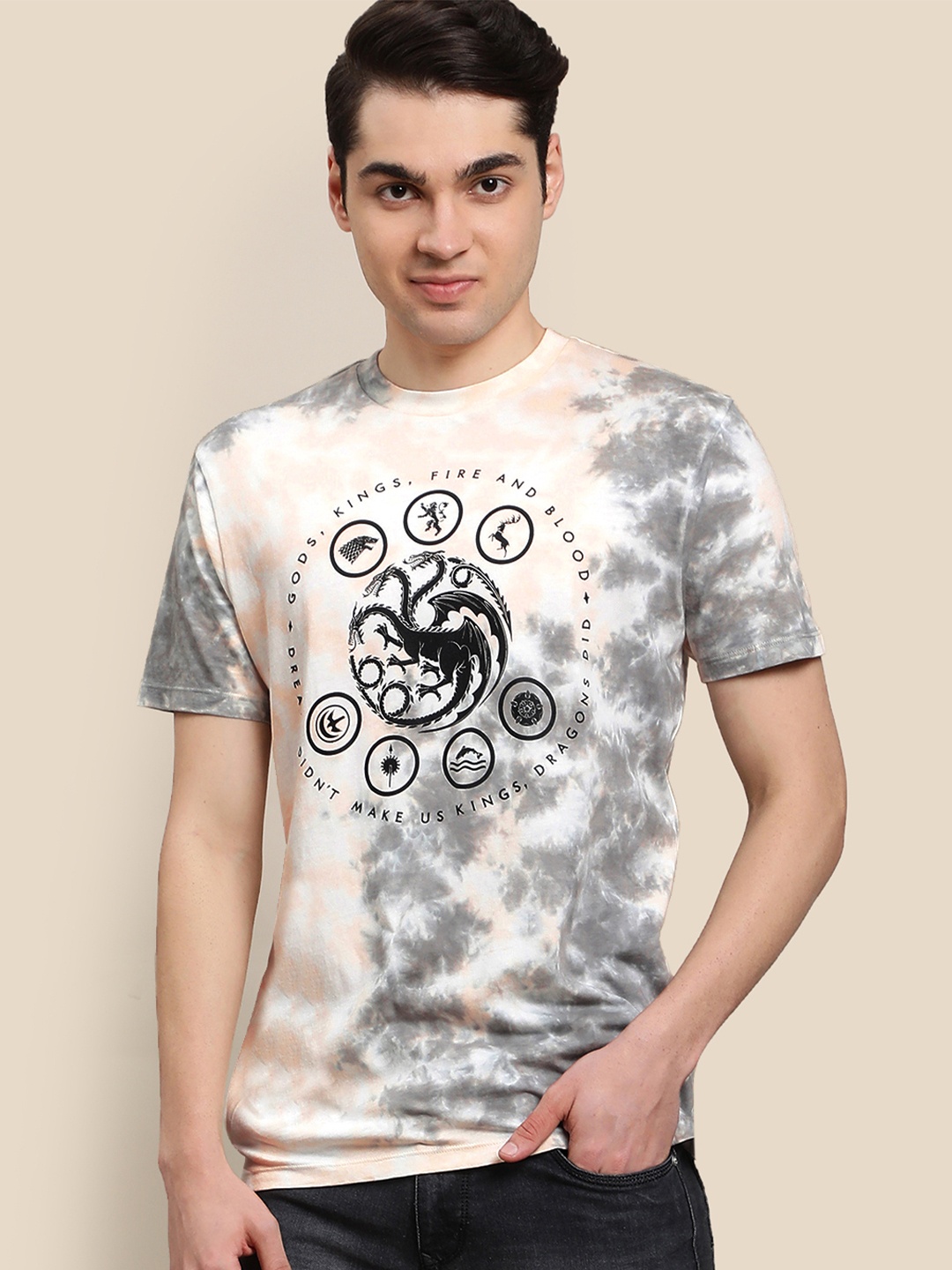 

Free Authority Men Game Of Thrones Printed Cotton T-shirt, Grey