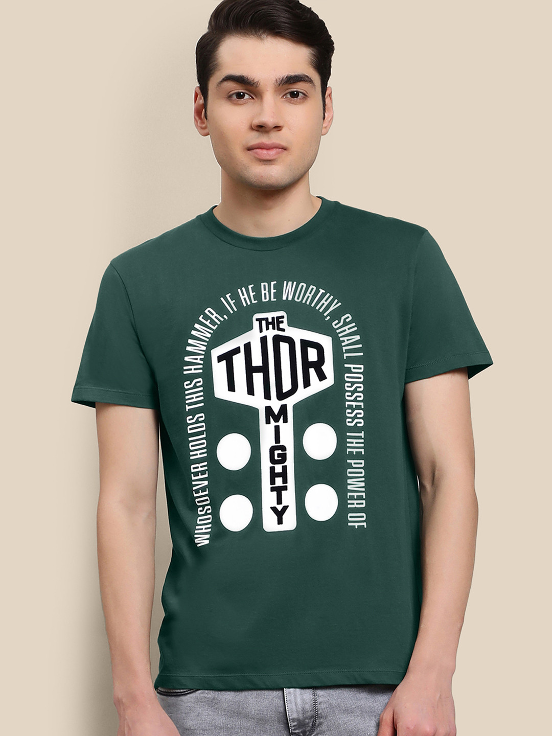 

Free Authority Men Thor Printed Cotton T-shirt, Green