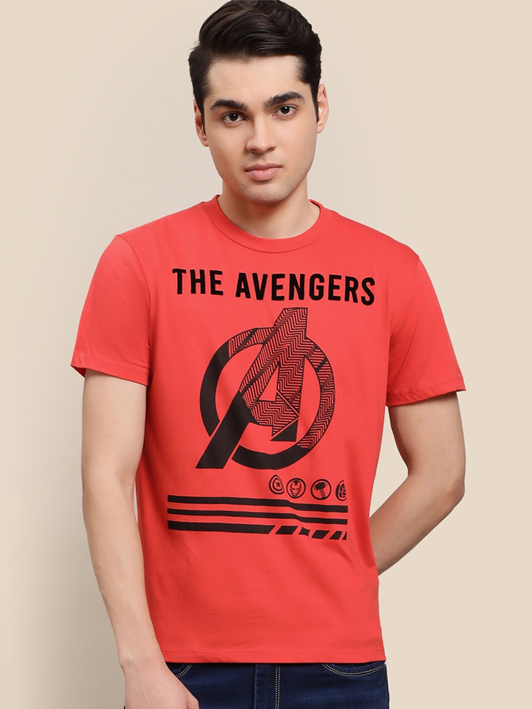 

Free Authority Men Avengers Printed Cotton T-shirt, Coral