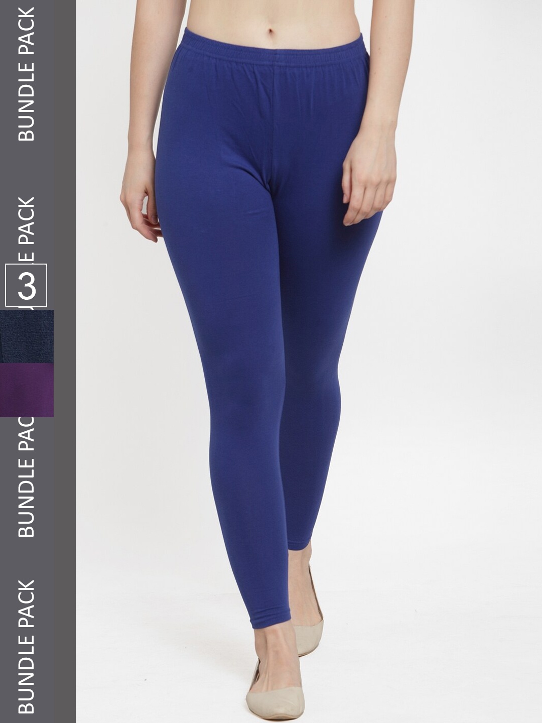 

Jinfo Pack Of 3 Ankle-Length Cotton Leggings, Blue