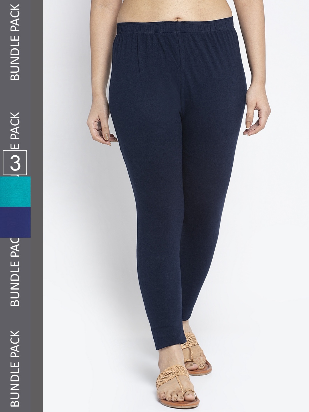 

Jinfo Pack Of 3 Ankle-Length Cotton Leggings, Blue