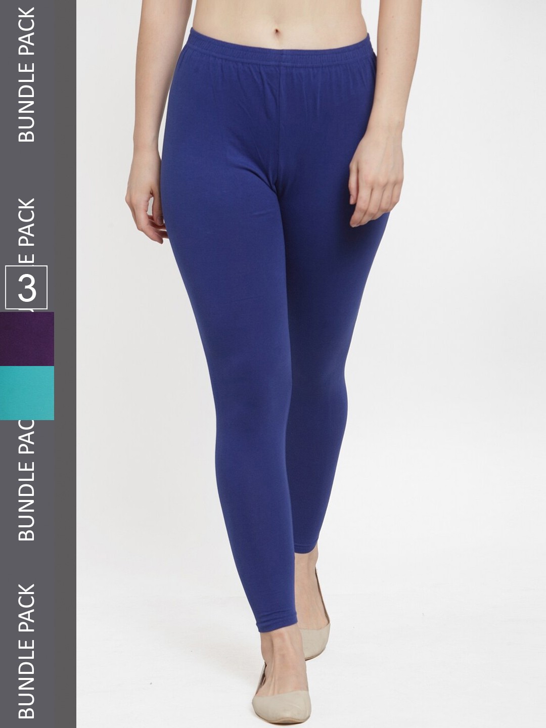 

Jinfo Women Pack Of 3 Cotton Ankle-Length Leggings, Blue