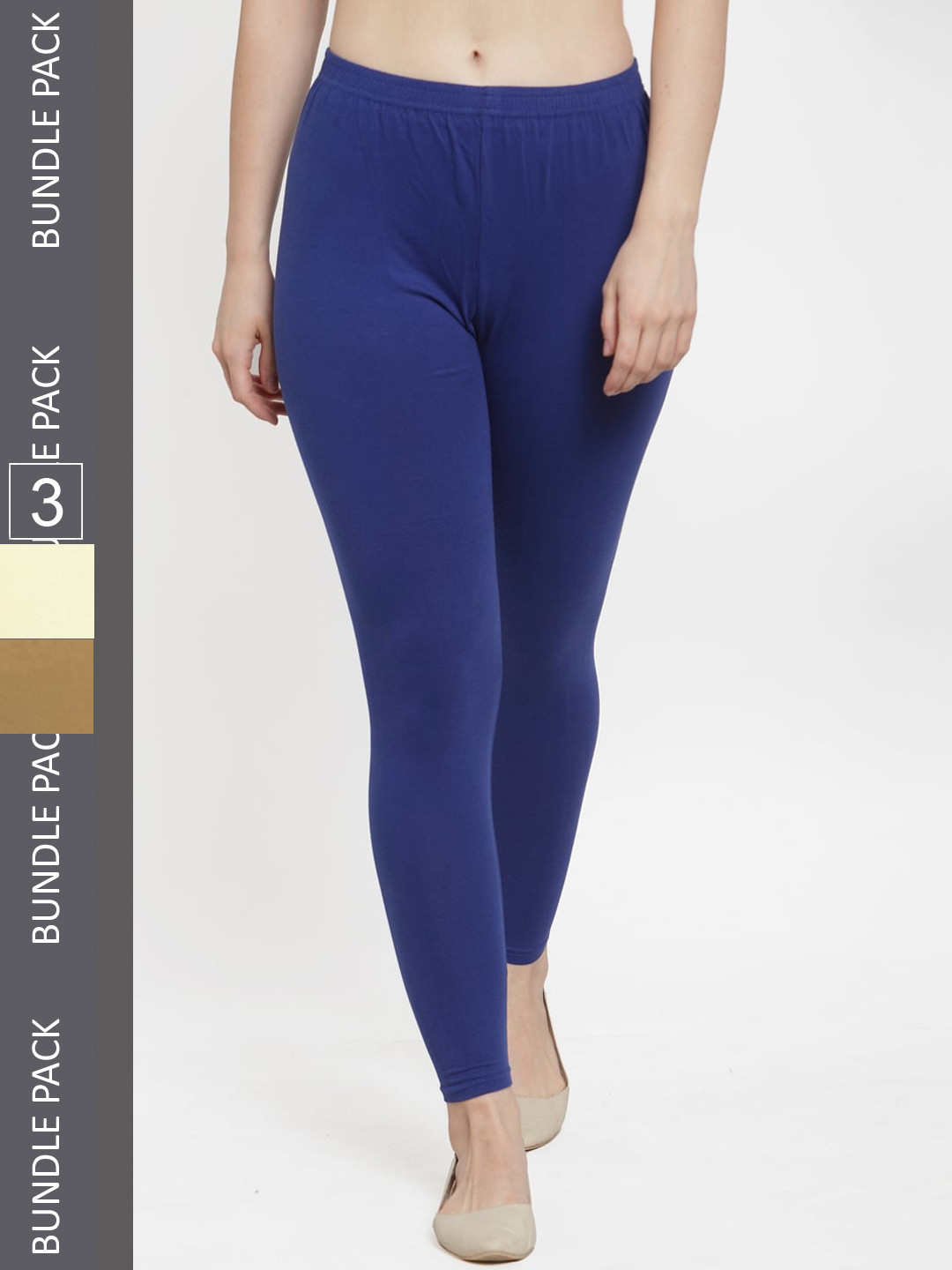 

Jinfo Women Pack Of 3 Ankle-Length Cotton Leggings, Blue