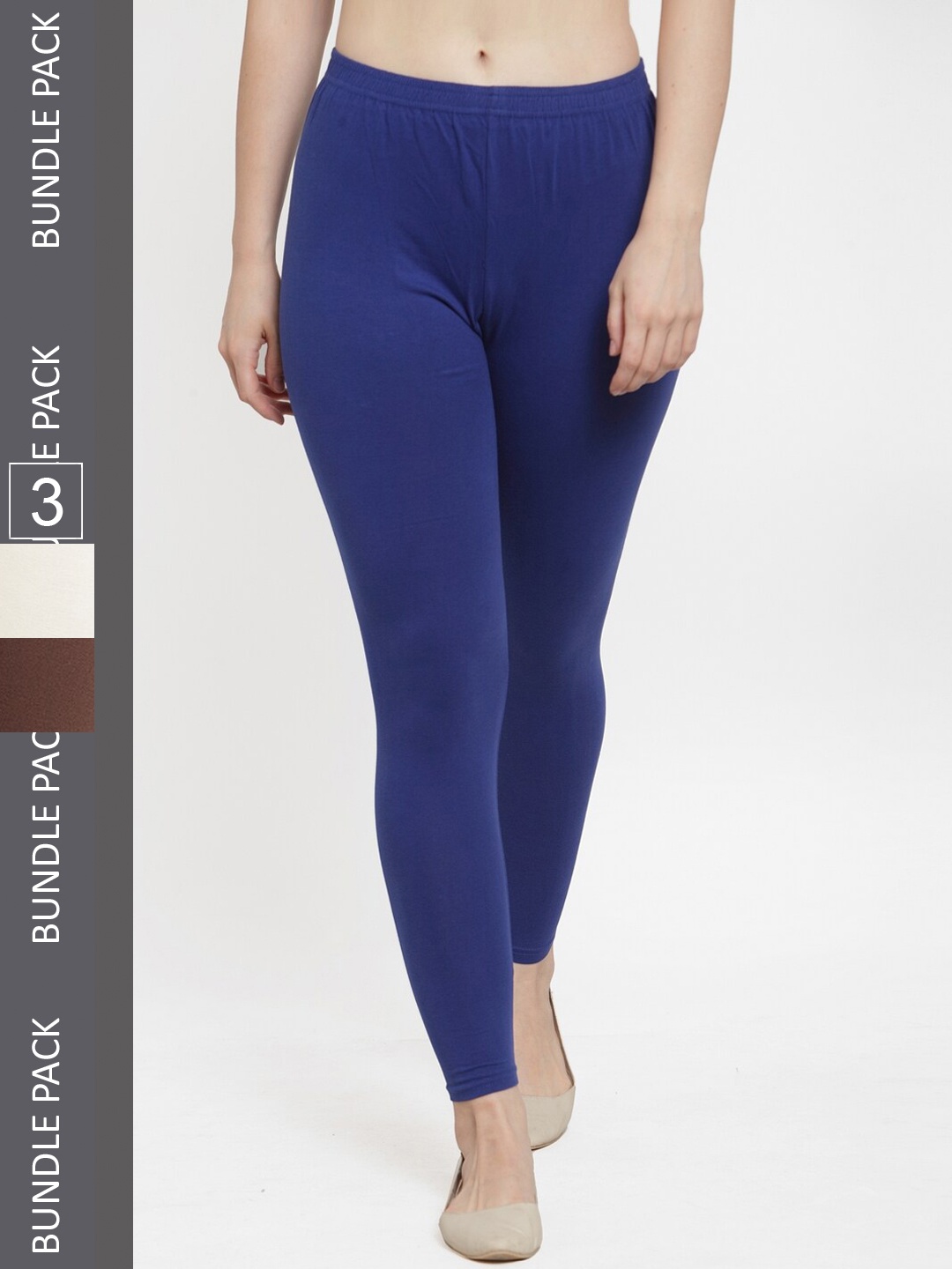 

Jinfo Women Pack Of 3 Ankle-Length Cotton Leggings, Blue