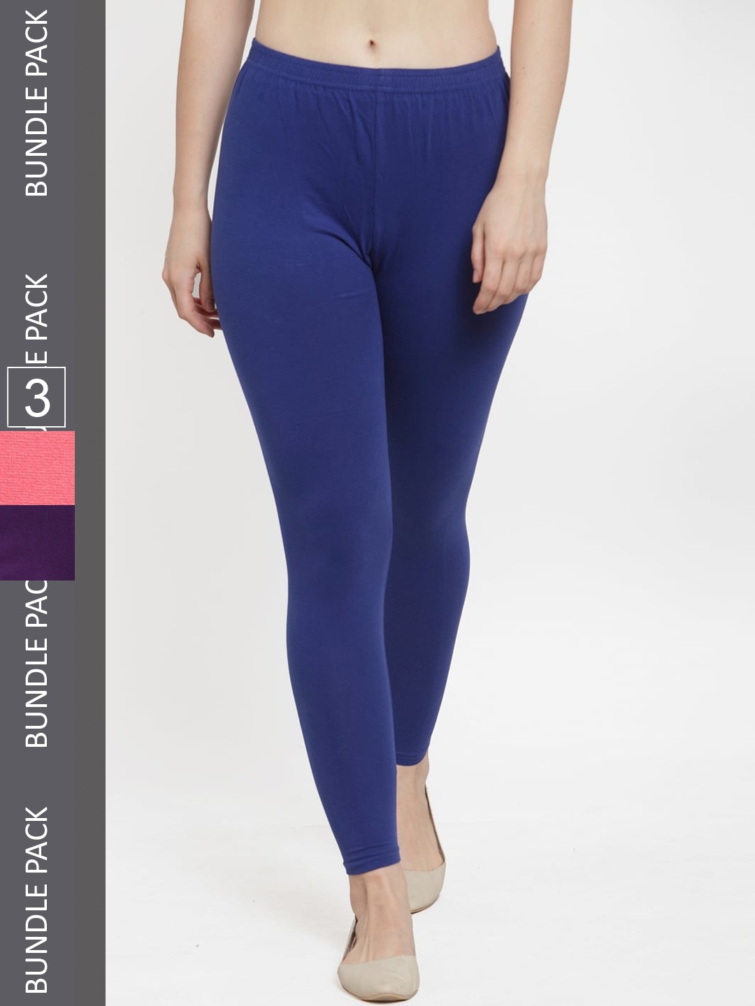 

Jinfo Women Pack Of 3 Ankle-Length Cotton Leggings, Blue