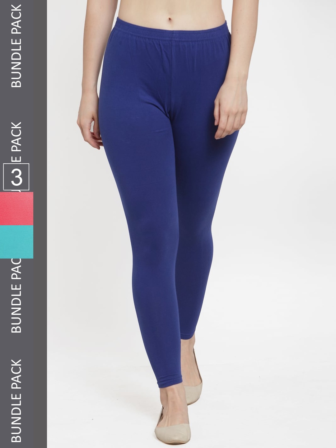 

Jinfo Pack Of 3 Ankle-Length Cotton Lycra Leggings, Blue