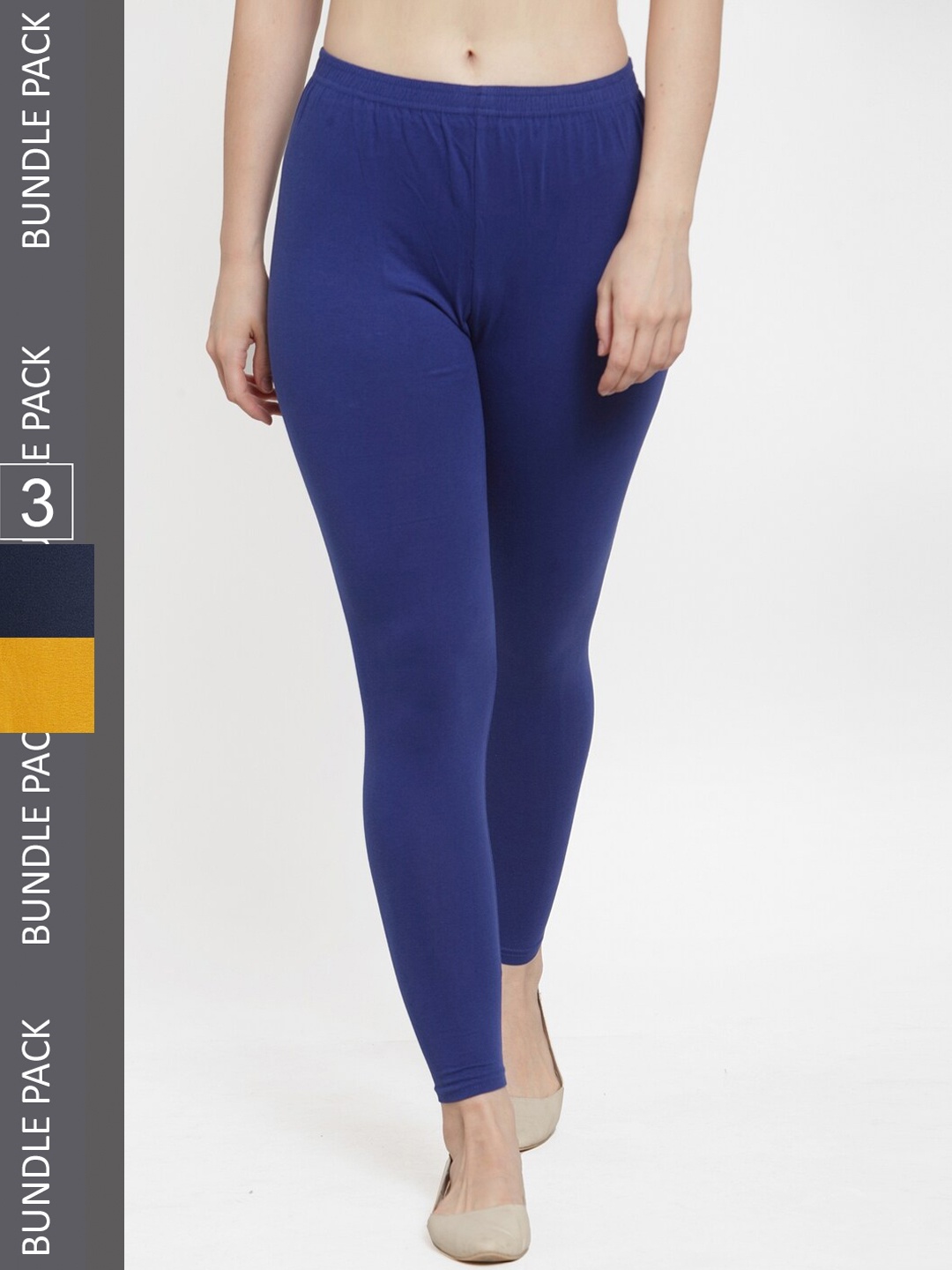 

Jinfo Pack Of 3 Ankle-Length Cotton Lycra Leggings, Blue