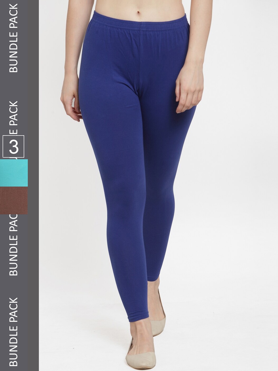 

Jinfo Pack Of 3 Ankle-Length Cotton Lycra Leggings, Blue