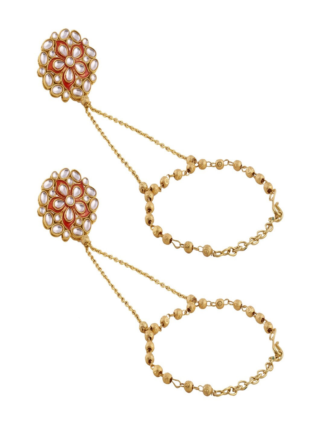 

Sanjog Women Set Of 2 Gold-Plated Kundan Antique Adjustable Ring Bracelet, White