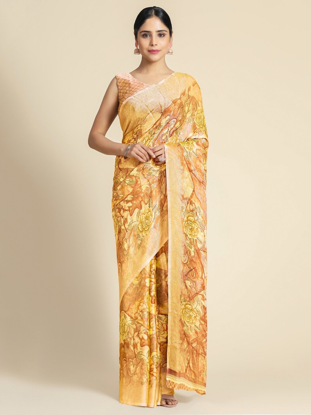

Kasak Floral Printed Saree, Yellow