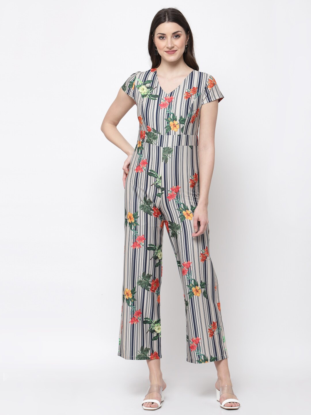

Mafadeny Printed Basic Jumpsuit, Beige