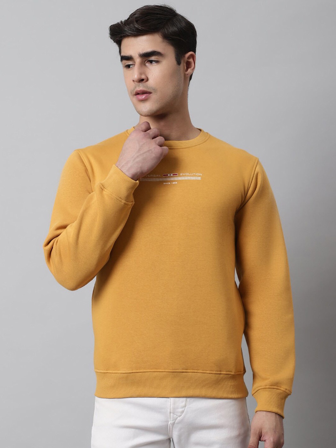 

Cantabil Men Fleece Sweatshirt, Mustard