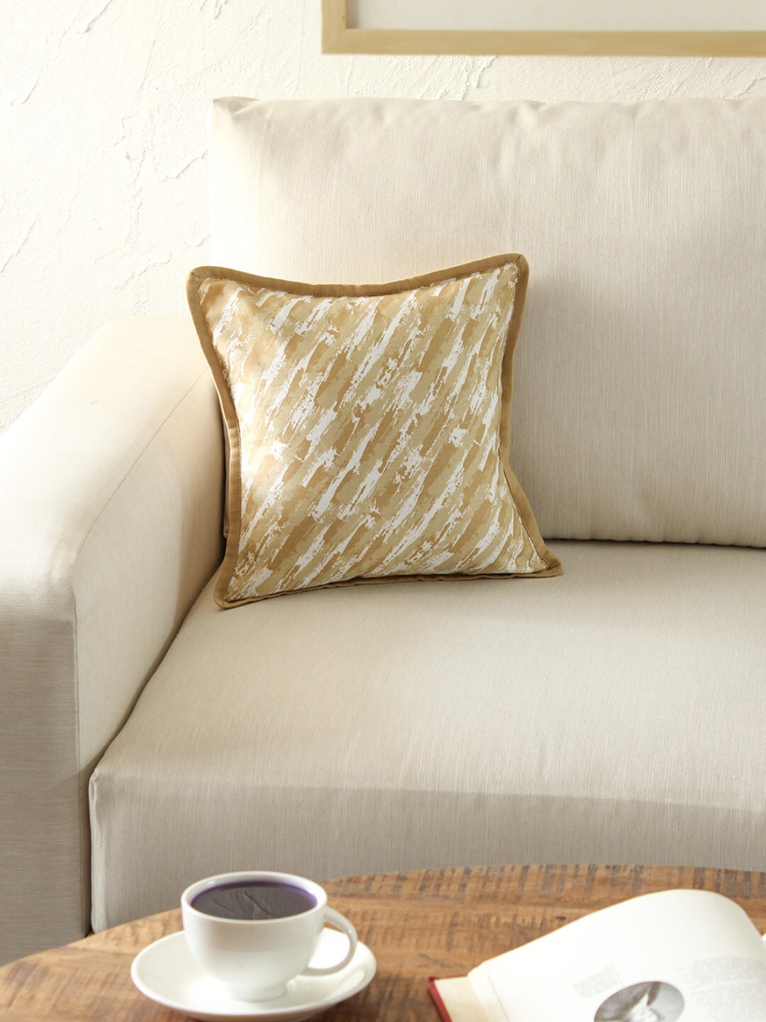 

House This Beige & White Abstract Satin Square Cushion Cover