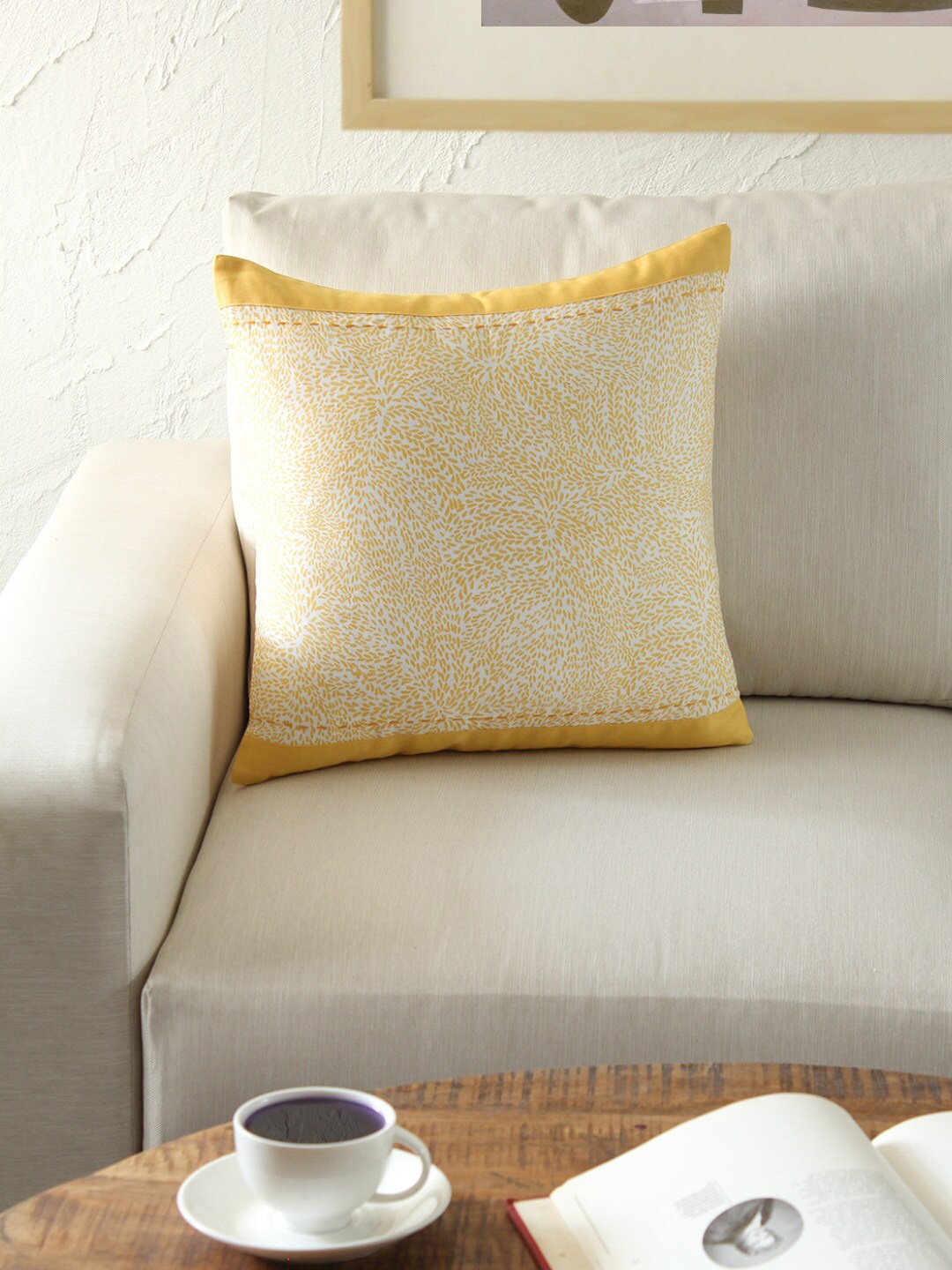 

House This White & Yellow Floral Cotton Square Cushion Cover