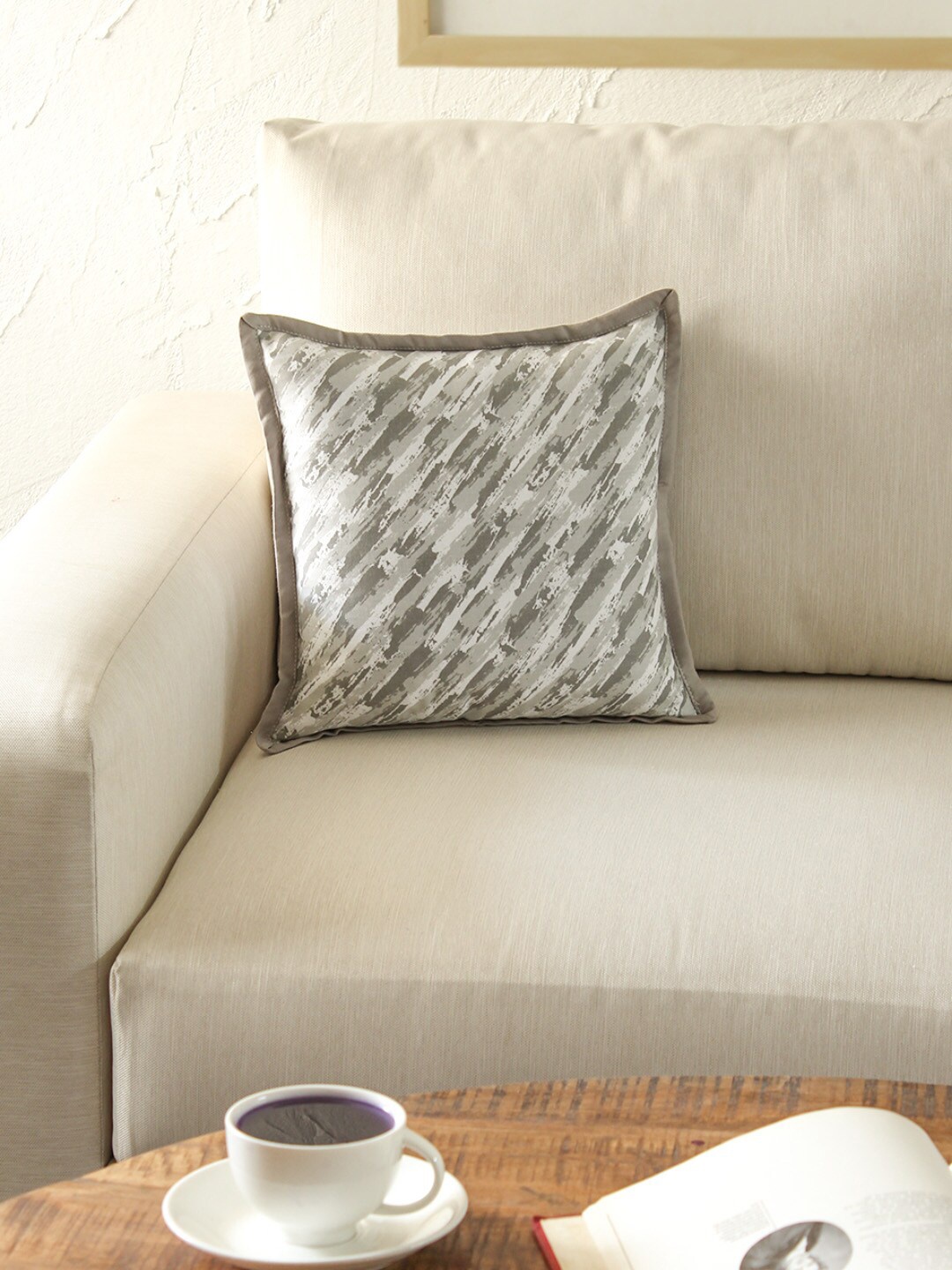 

House This Grey & White Abstract Satin Square Cushion Cover