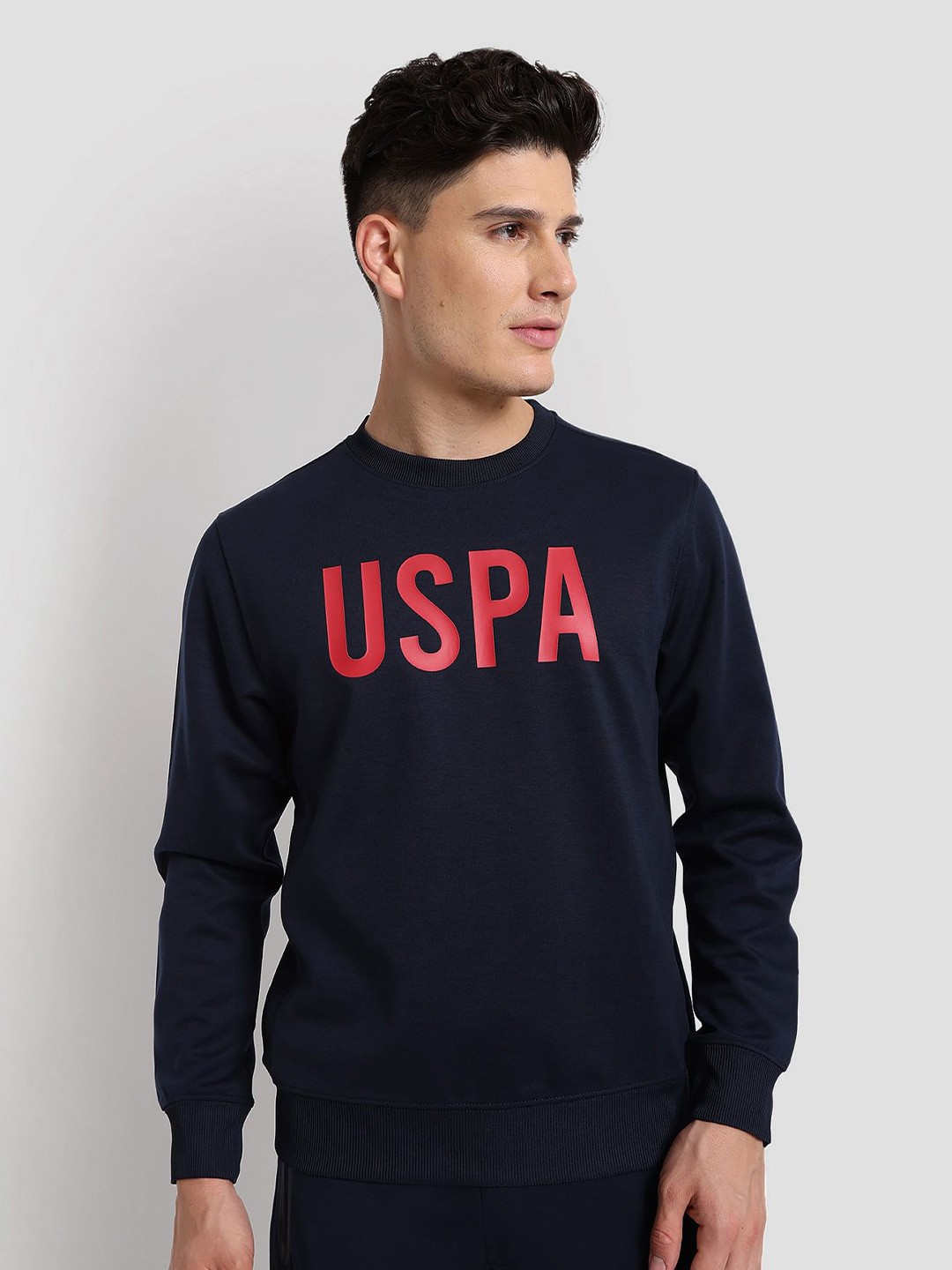 

U.S. Polo Assn. Printed Round Neck Durable Athletic Pullover Sweatshirt, Navy blue