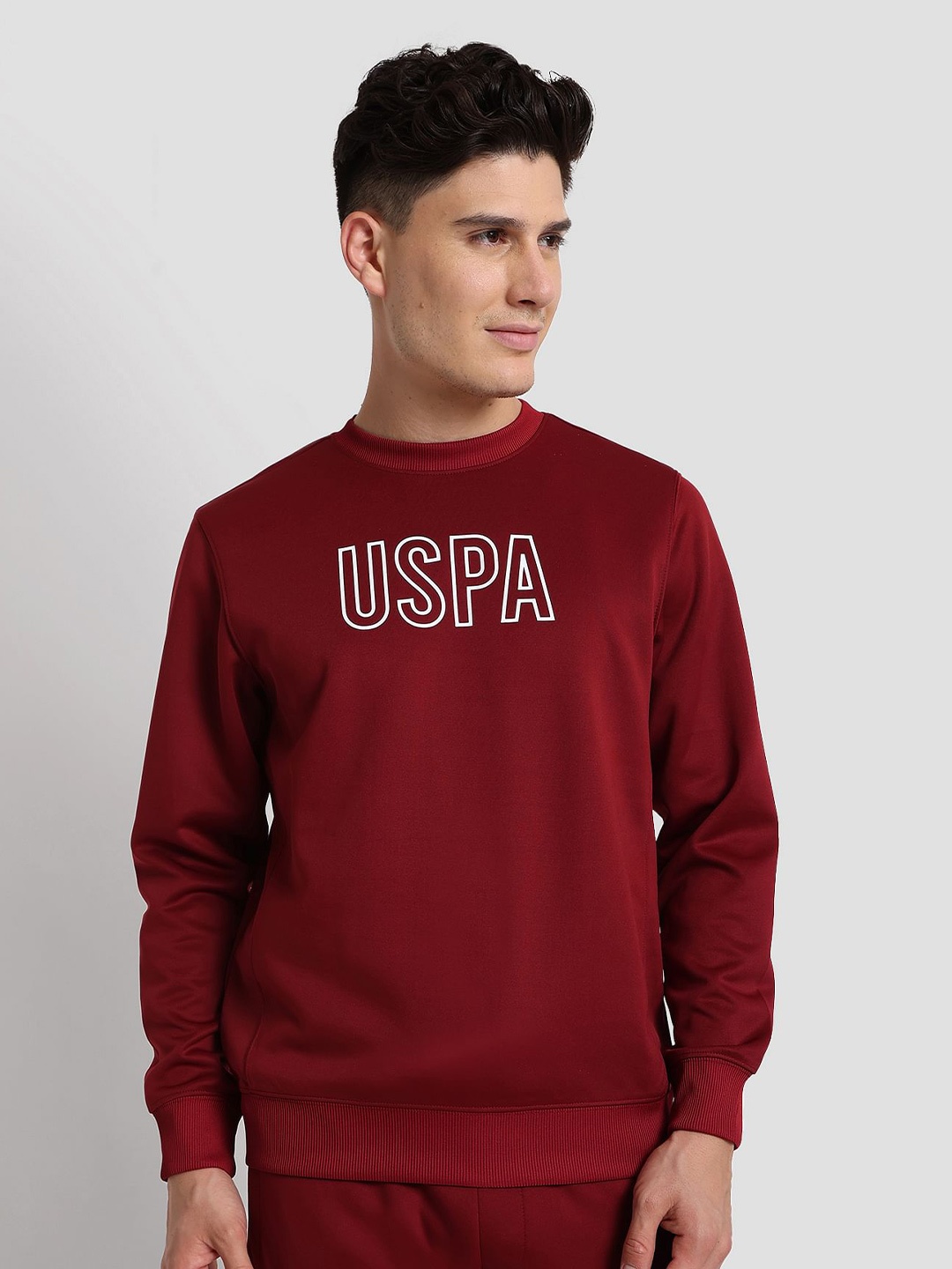 

U.S. Polo Assn. Printed Round Neck Outline Logo Active Pullover Sweatshirt, Maroon