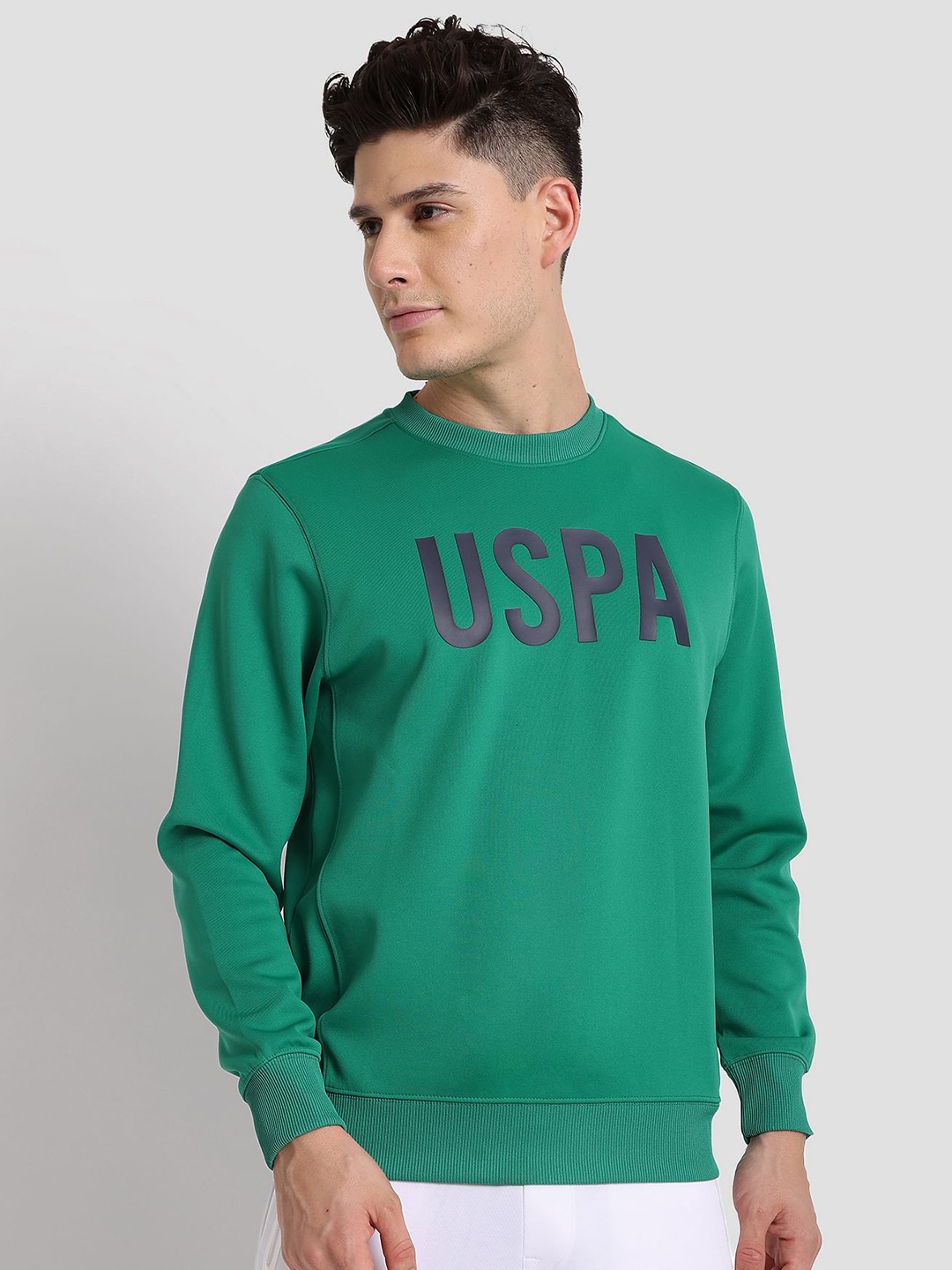 

U.S. Polo Assn. Printed Round Neck Durable Athletic Pullover Sweatshirt, Green