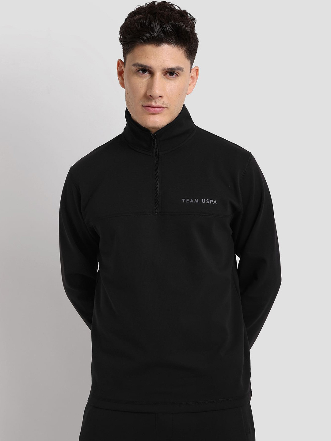 

U.S. Polo Assn. Denim Co. Quarter Zip Athletic Jacket Cotton Sweatshirt, Black