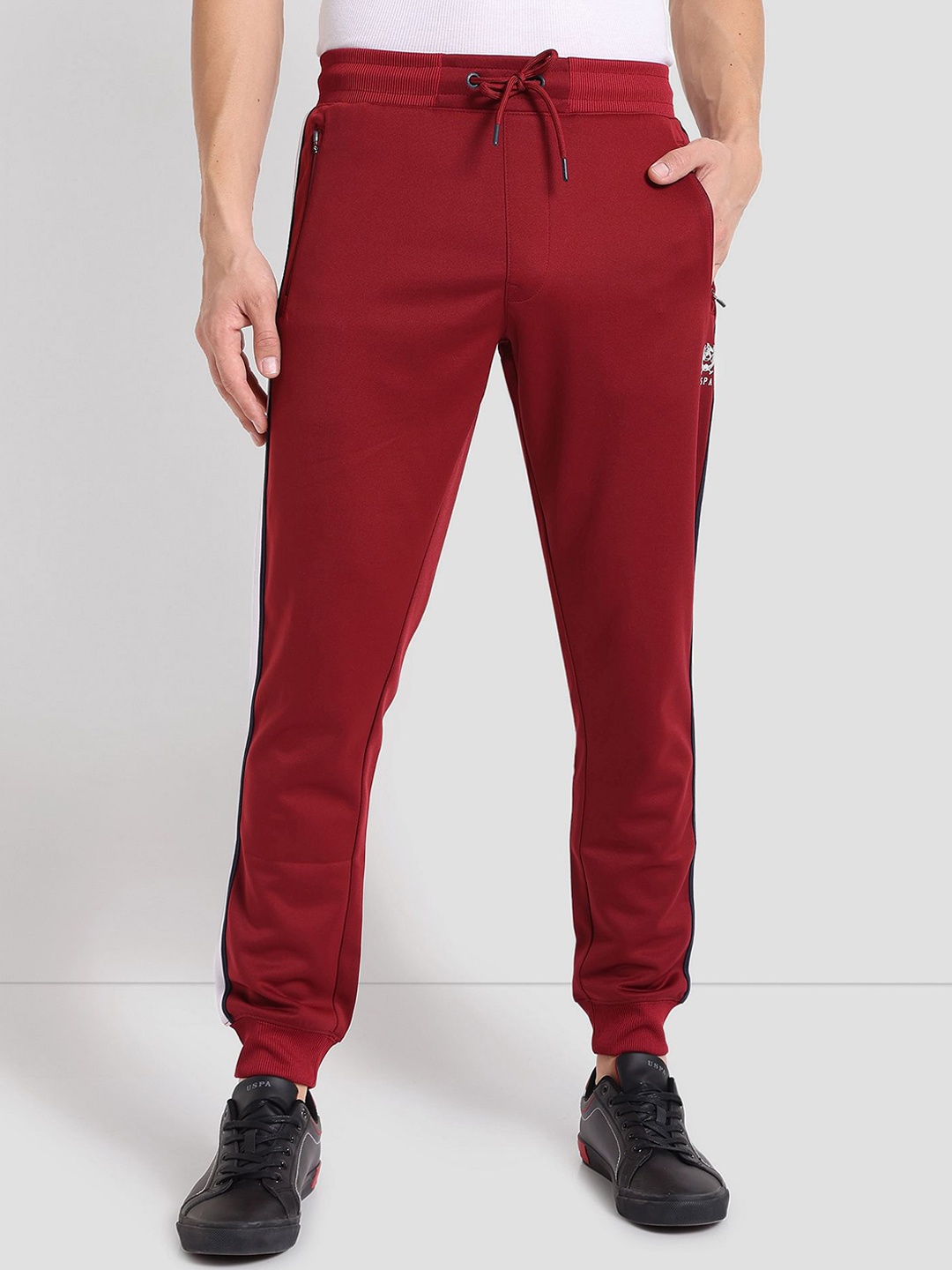 U.S. Polo Assn. Men Brand Logo Printed Straight-Fit Drawcord Track Joggers, Red