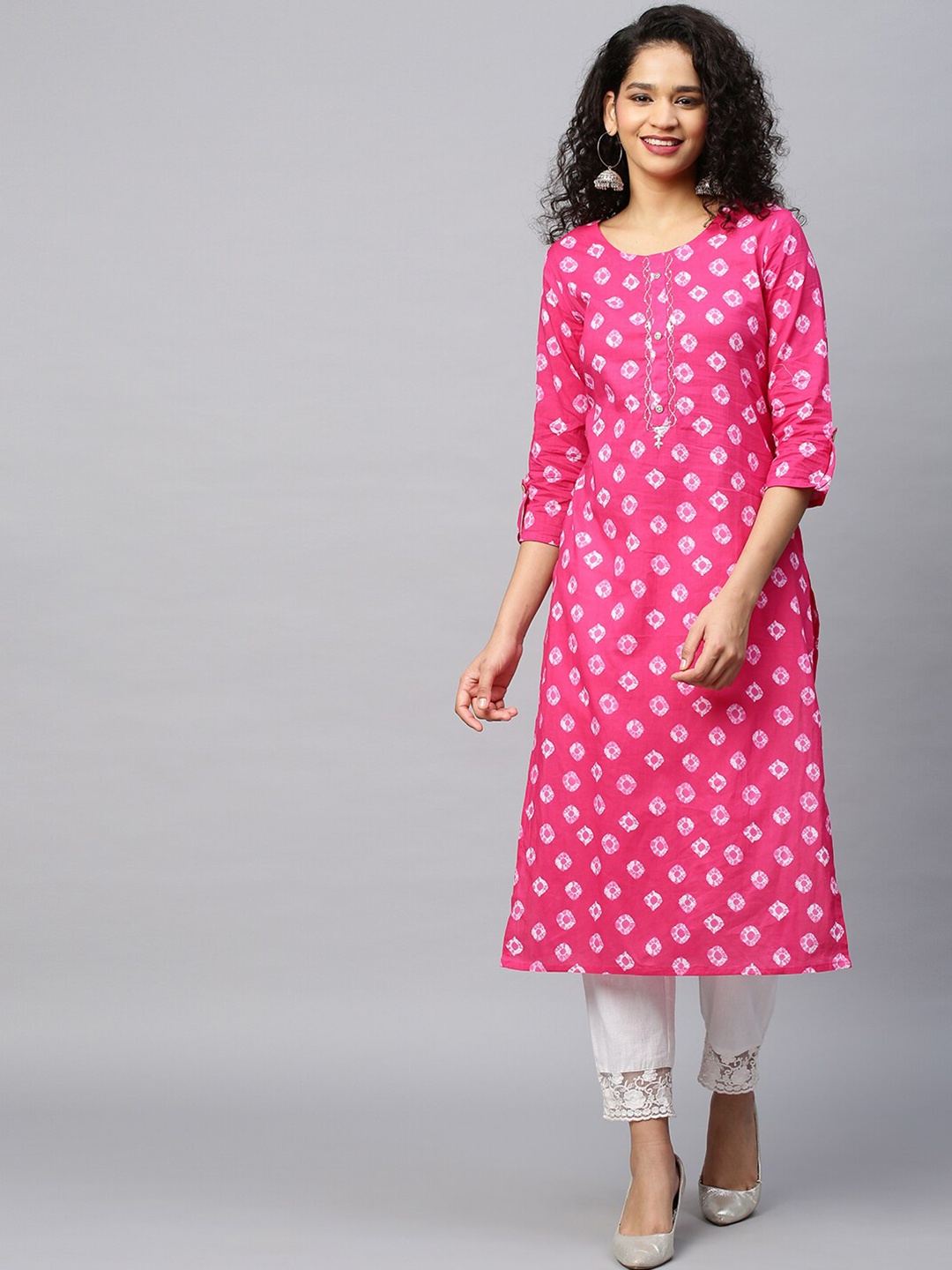 

INDYES Ethnic Motifs Printed Quirky Straight Kurta, Pink