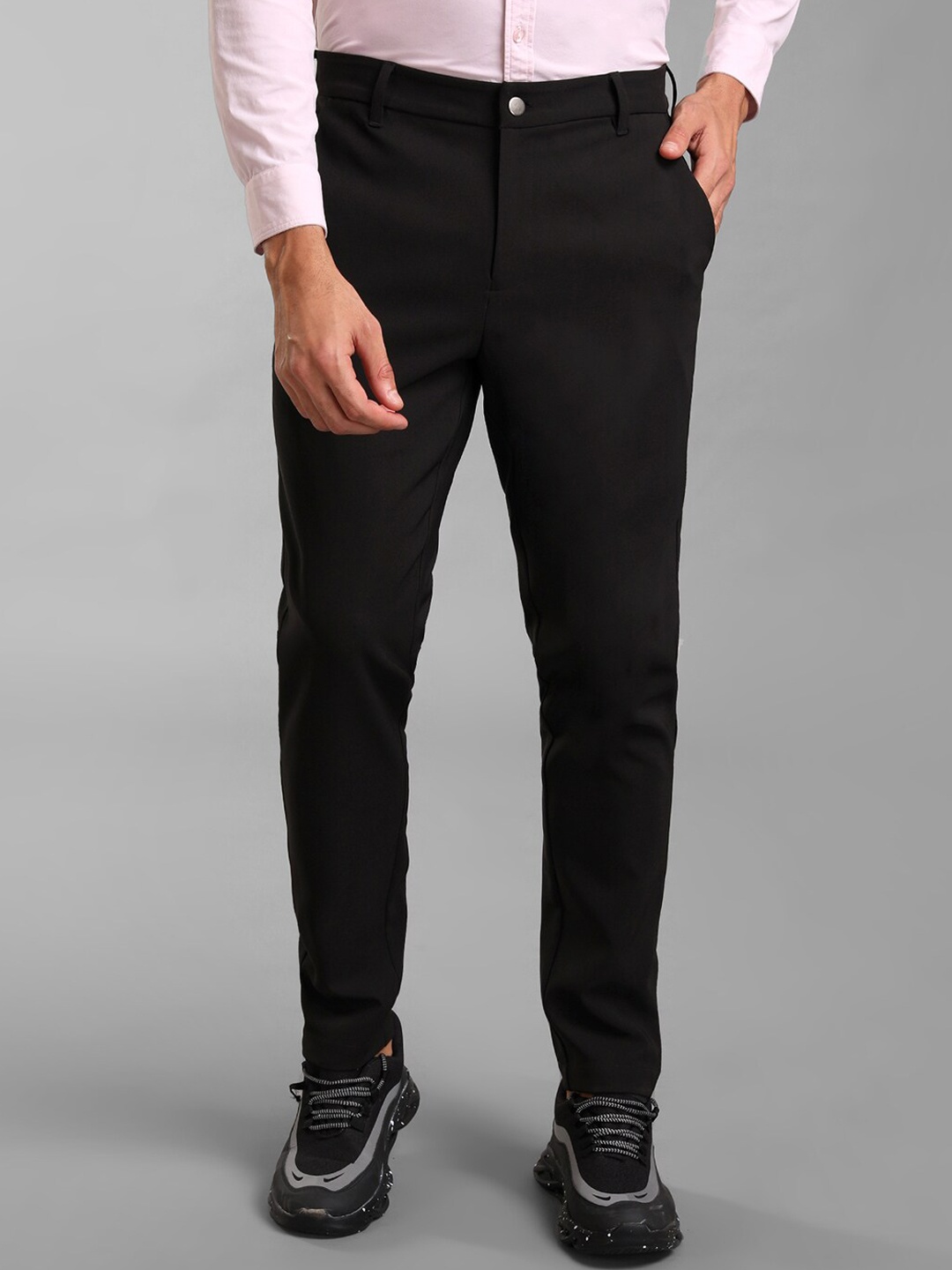 

KZ07 By Kazo Men Black High-Rise Cotton Trousers