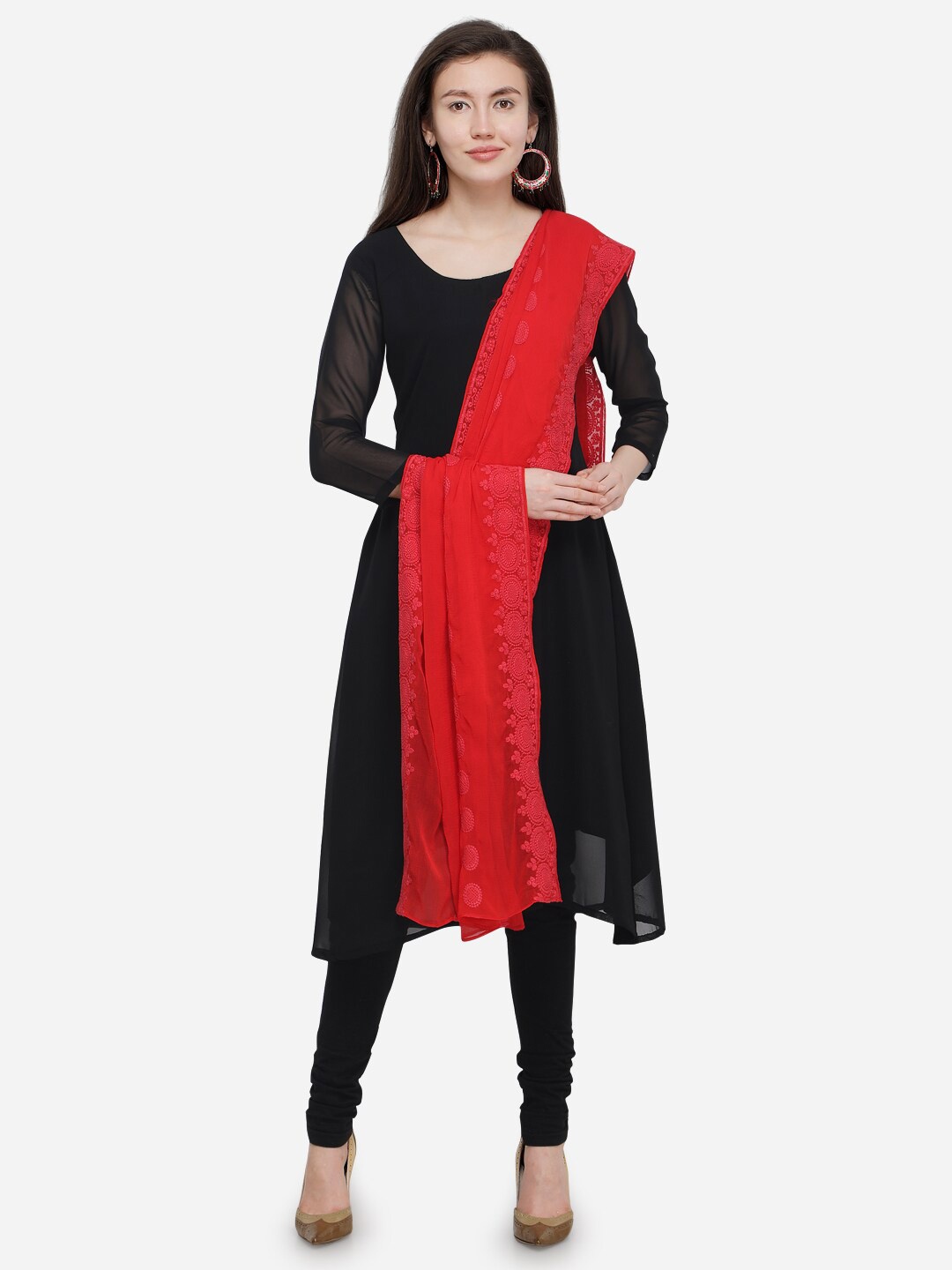

mf Ethnic Motifs Embroidered Dupatta with Thread Work, Red