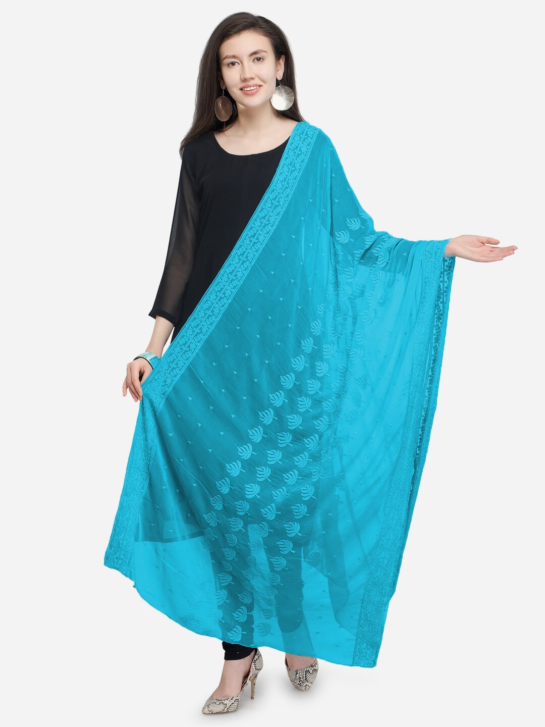 

mf Embroidered Dupatta with Thread Work, Blue