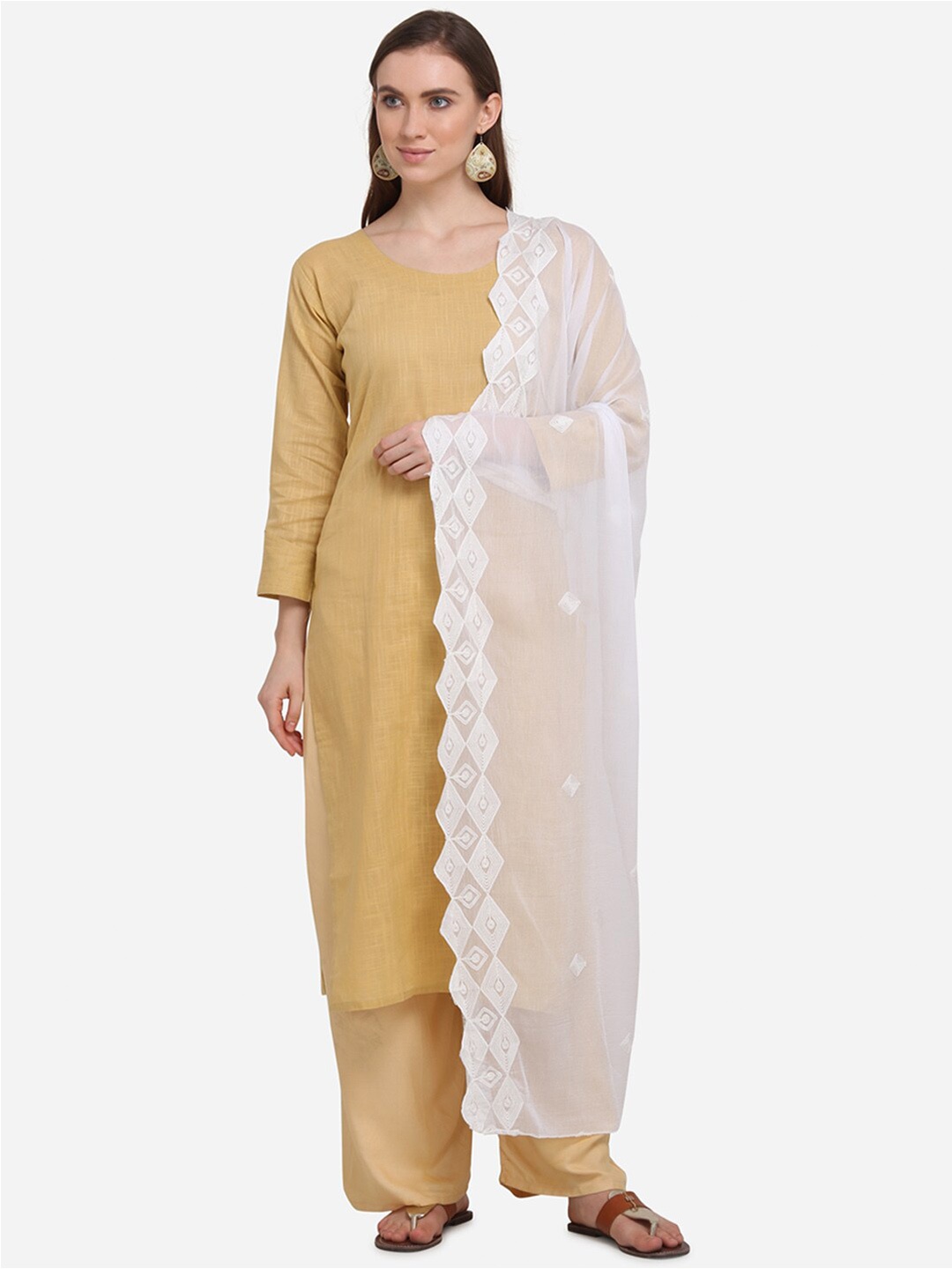 

mf Embroidered Dupatta with Thread Work, White