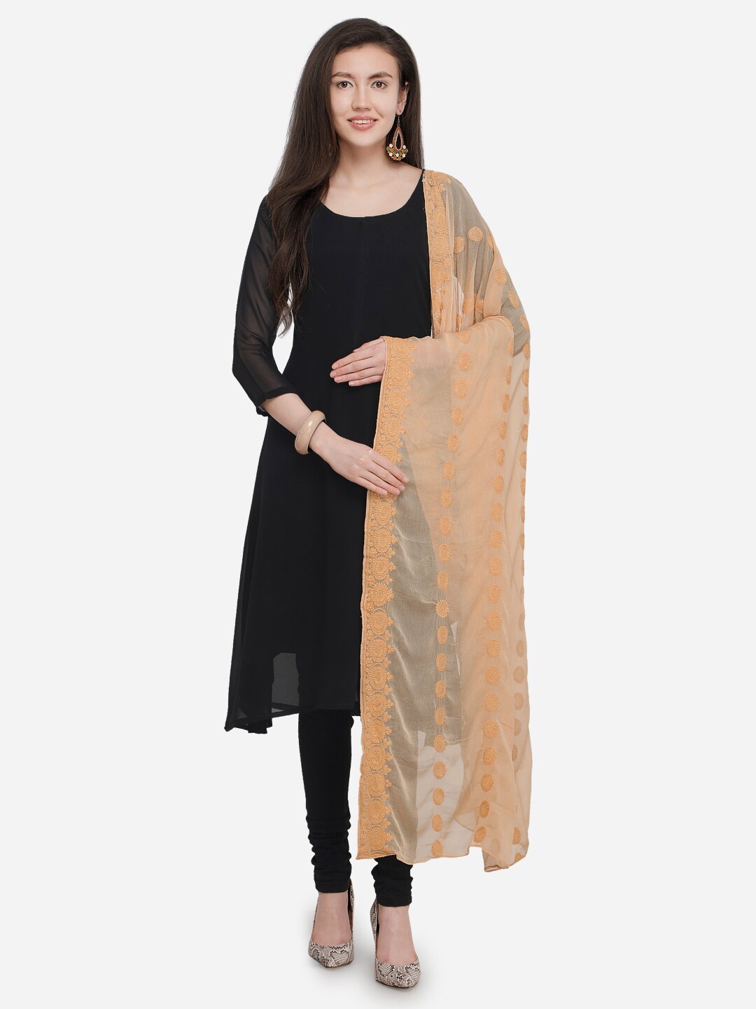 

mf Embroidered Dupatta with Thread Work, Beige