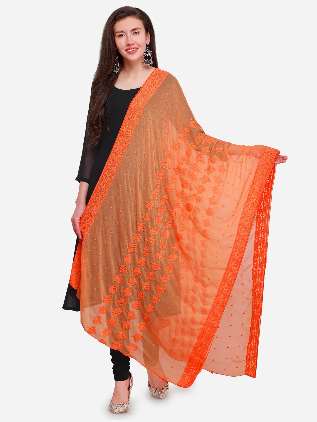 

mf Embroidered Dupatta with Thread Work, Orange
