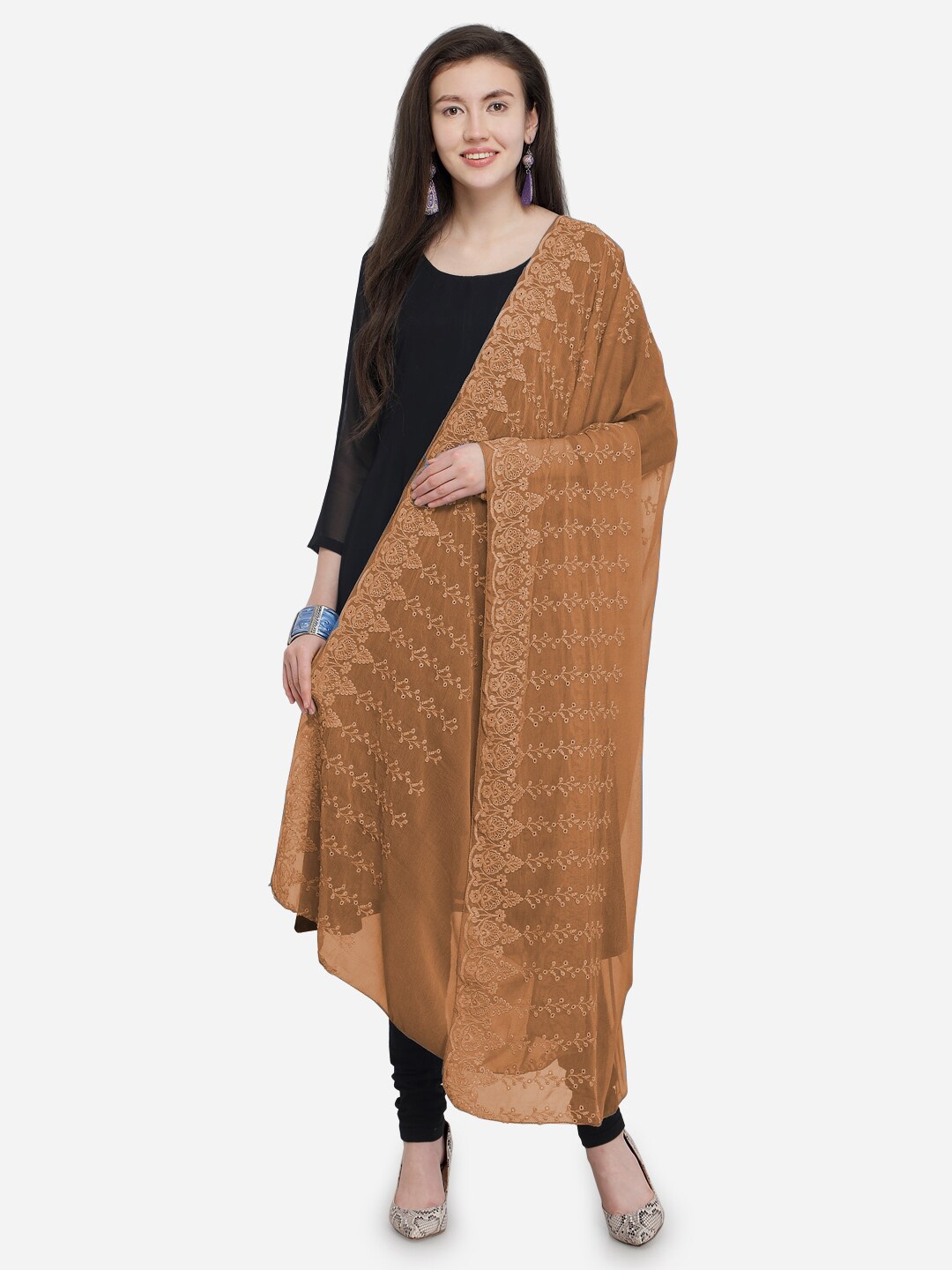 

mf Ethnic Motifs Embroidered Dupatta with Thread Work, Beige