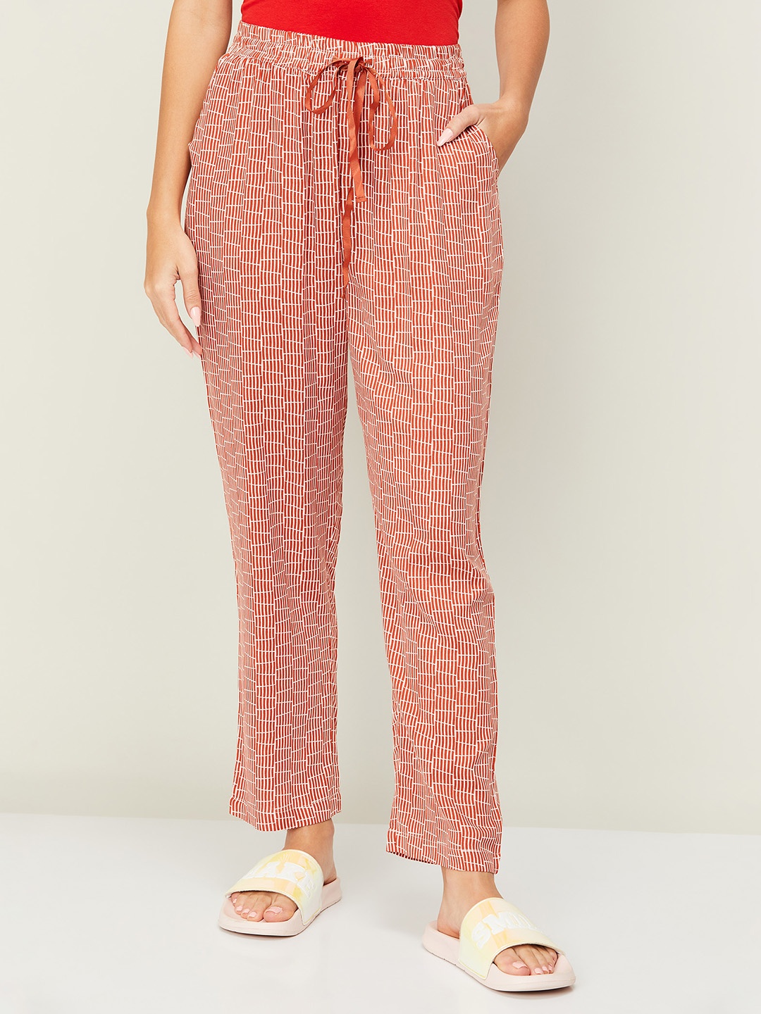

Ginger by Lifestyle Women Checked Cotton Lounge Pant, Orange