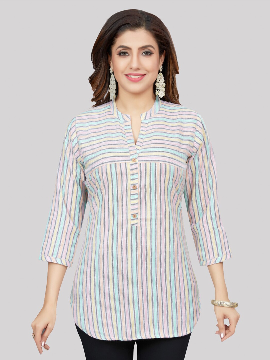 

Saree Swarg Striped Regular Curved Hemline Kurti, Blue