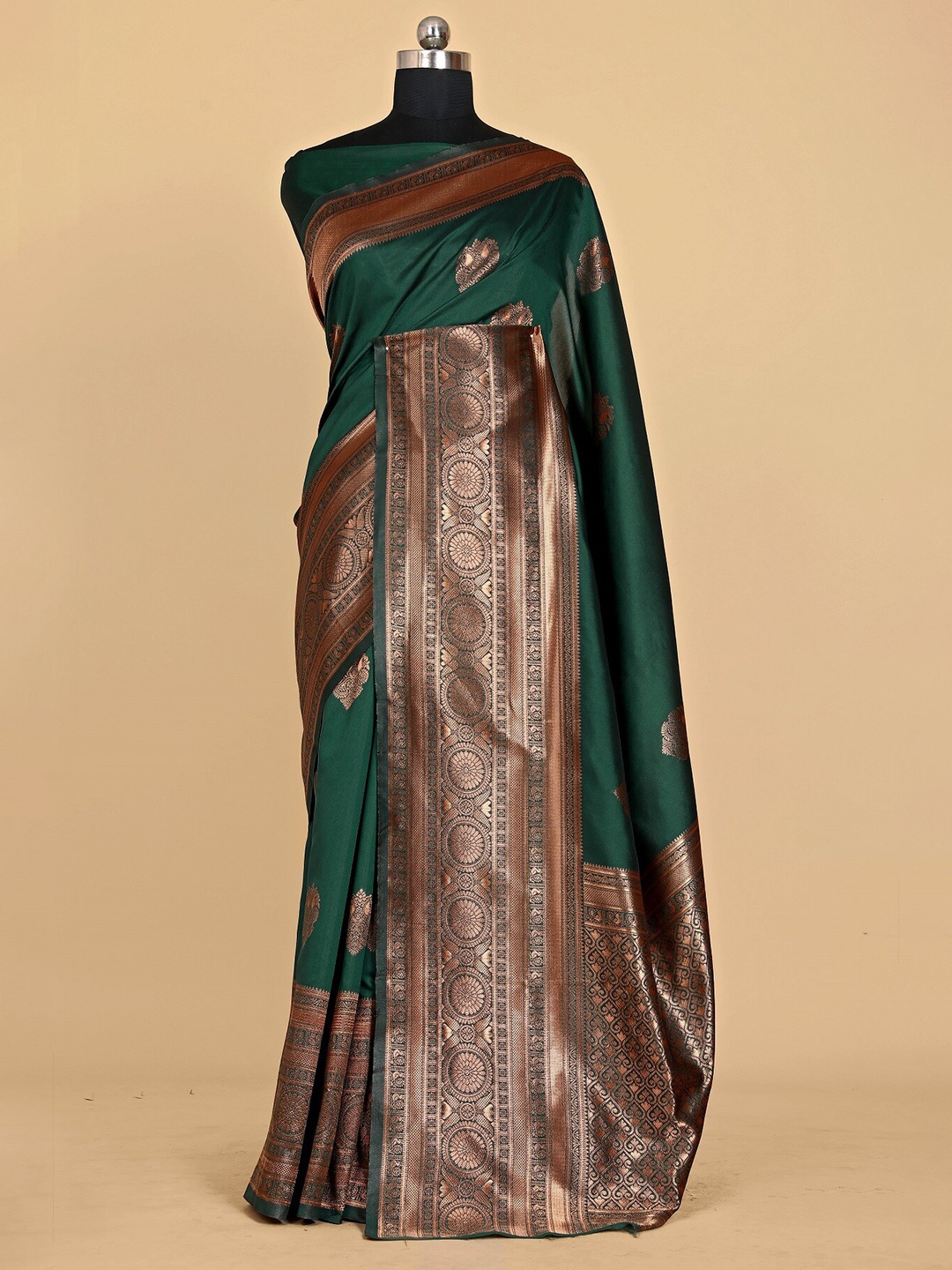 

ZIKARAA Ethnic Motifs Zari Pure Silk Banarasi Saree, Green