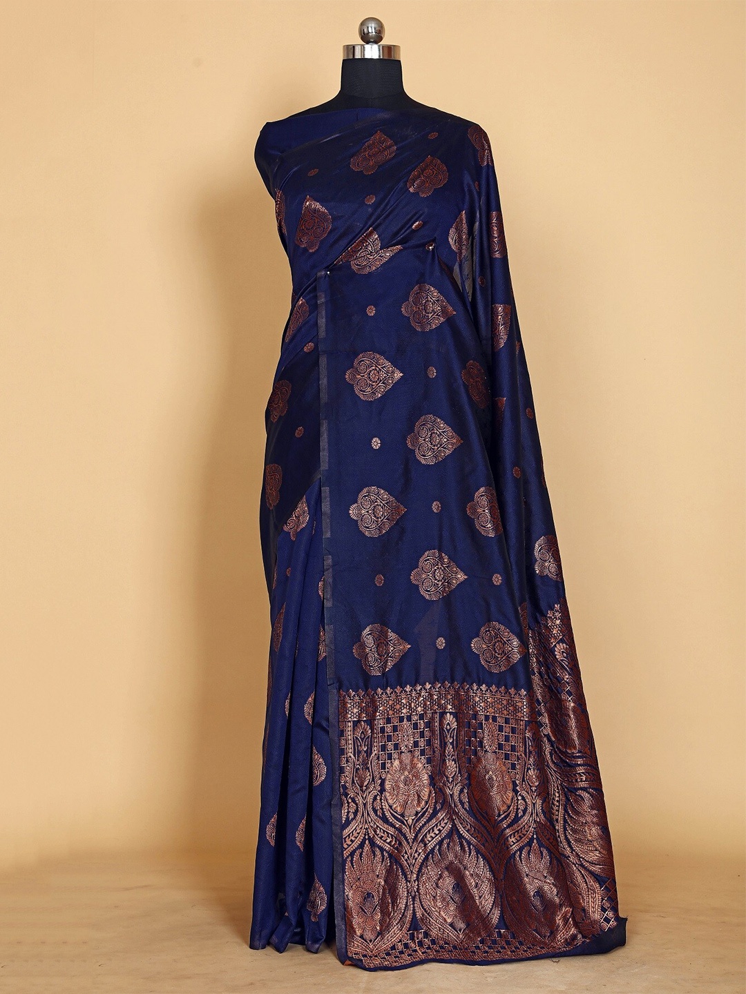 

ZIKARAA Woven Design Zari Pure Silk Banarasi Saree, Navy blue